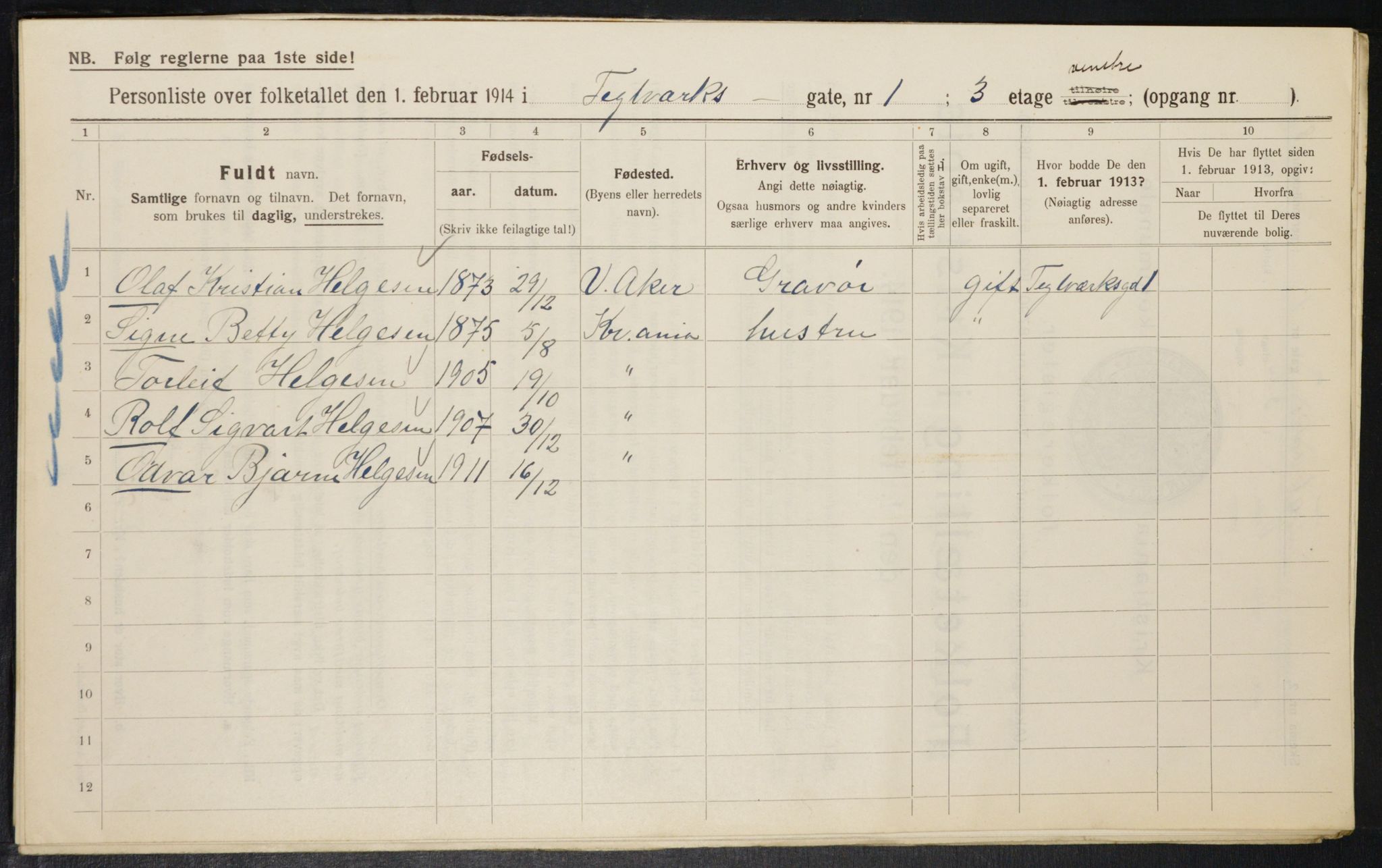 OBA, Municipal Census 1914 for Kristiania, 1914, p. 108062