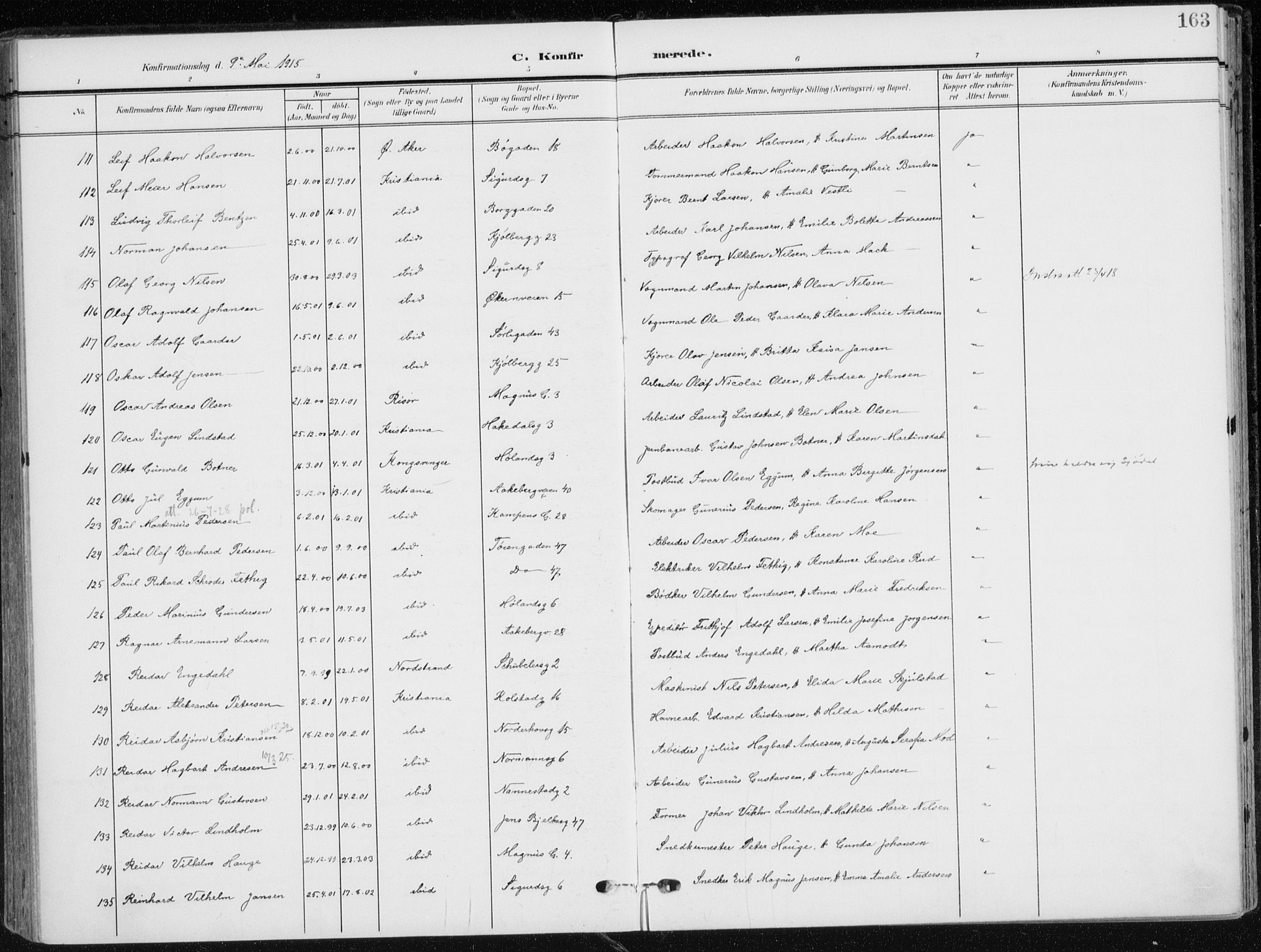 Kampen prestekontor Kirkebøker, AV/SAO-A-10853/F/Fa/L0011: Parish register (official) no. I 11, 1907-1917, p. 163