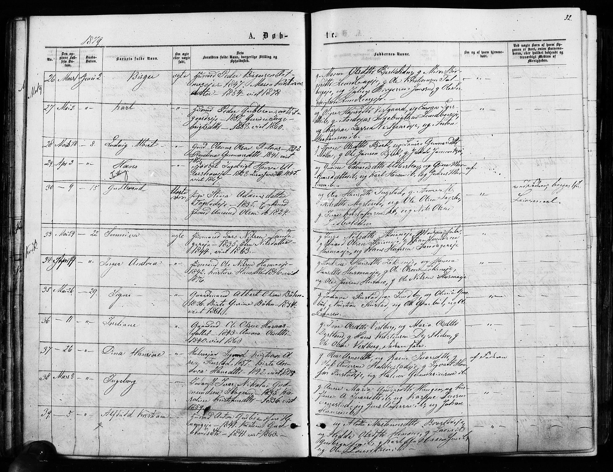 Nes prestekontor Kirkebøker, SAO/A-10410/F/Fa/L0009: Parish register (official) no. I 9, 1875-1882, p. 32