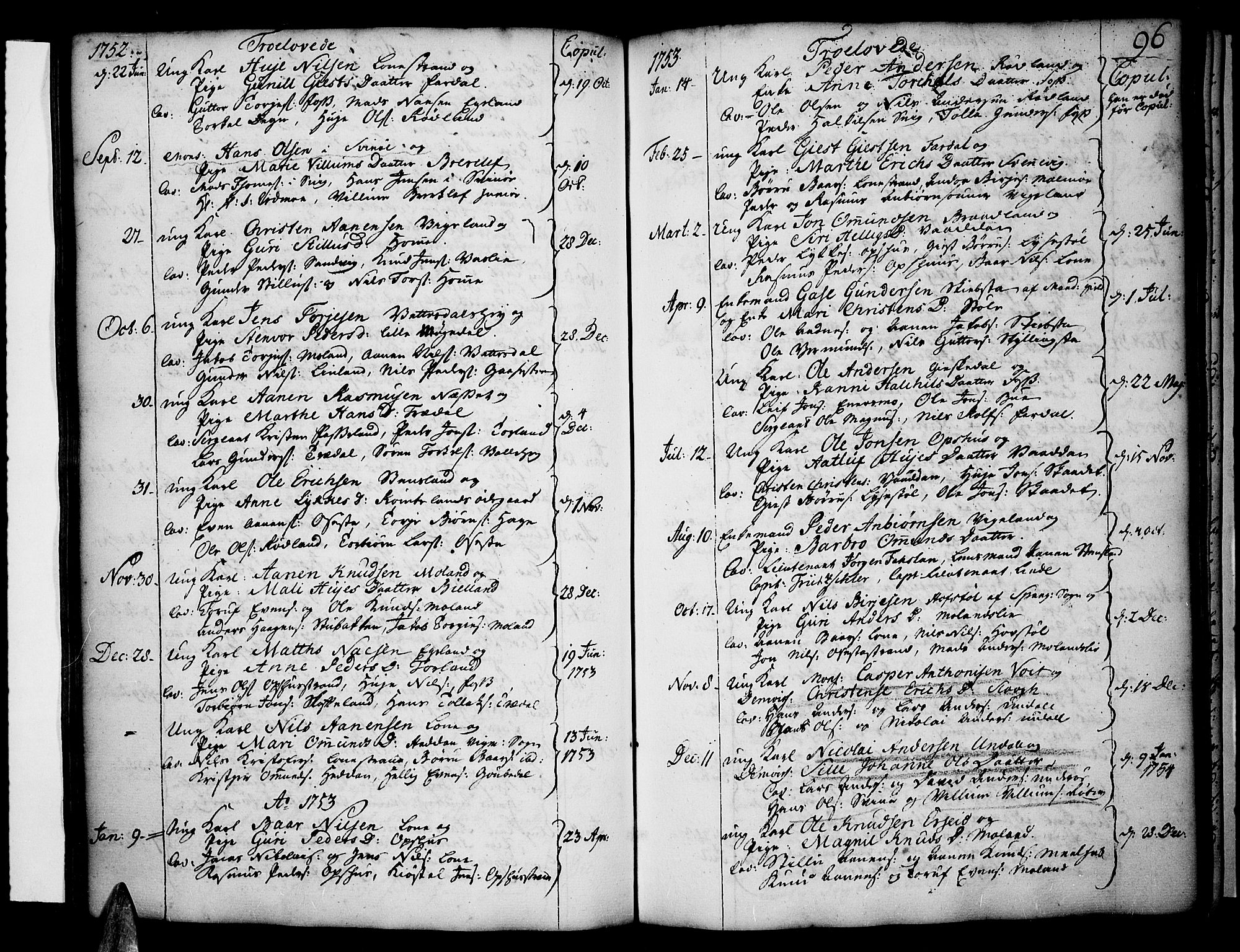 Sør-Audnedal sokneprestkontor, AV/SAK-1111-0039/F/Fa/Fab/L0001: Parish register (official) no. A 1 /1, 1726-1766, p. 96