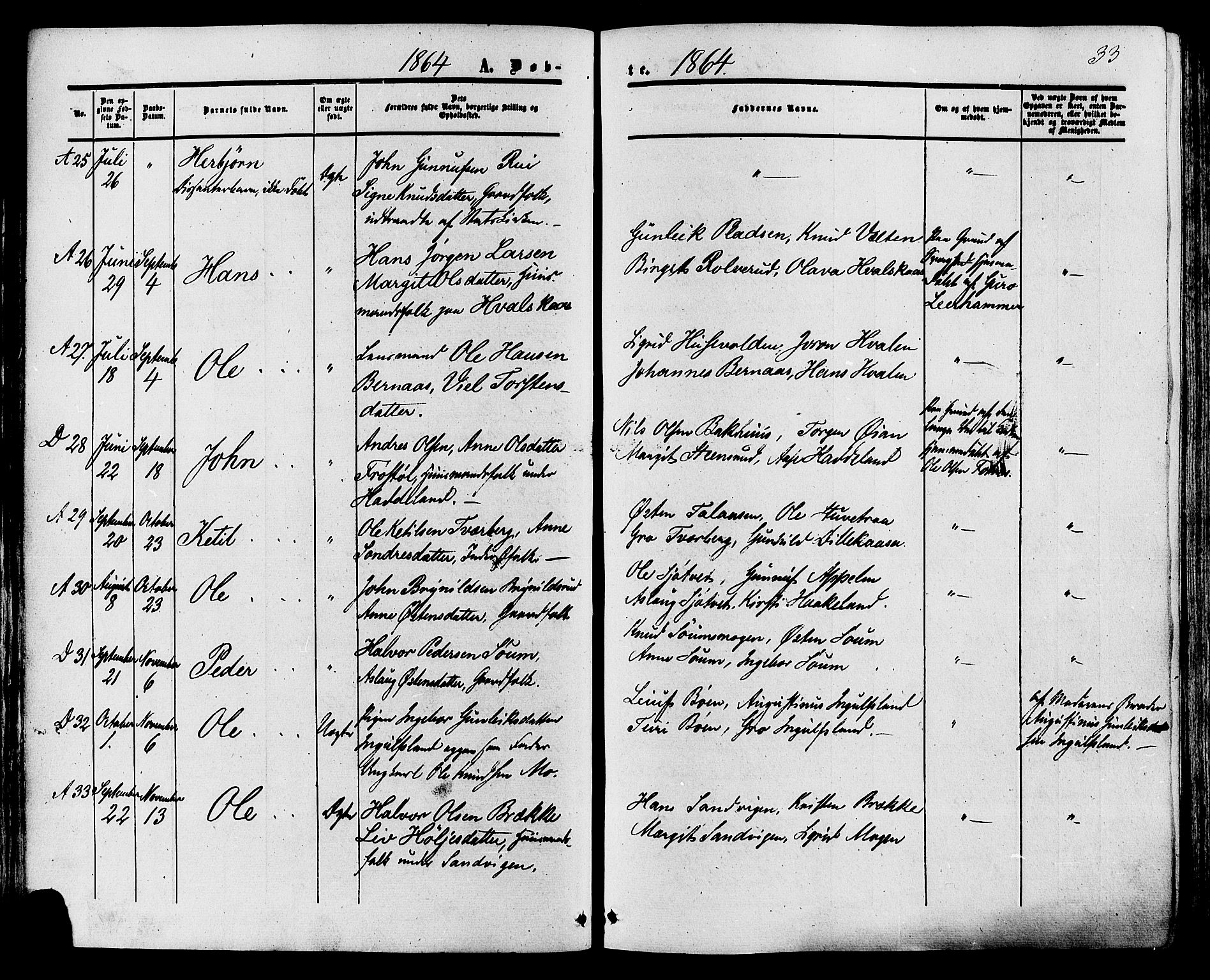 Tinn kirkebøker, SAKO/A-308/F/Fa/L0006: Parish register (official) no. I 6, 1857-1878, p. 33