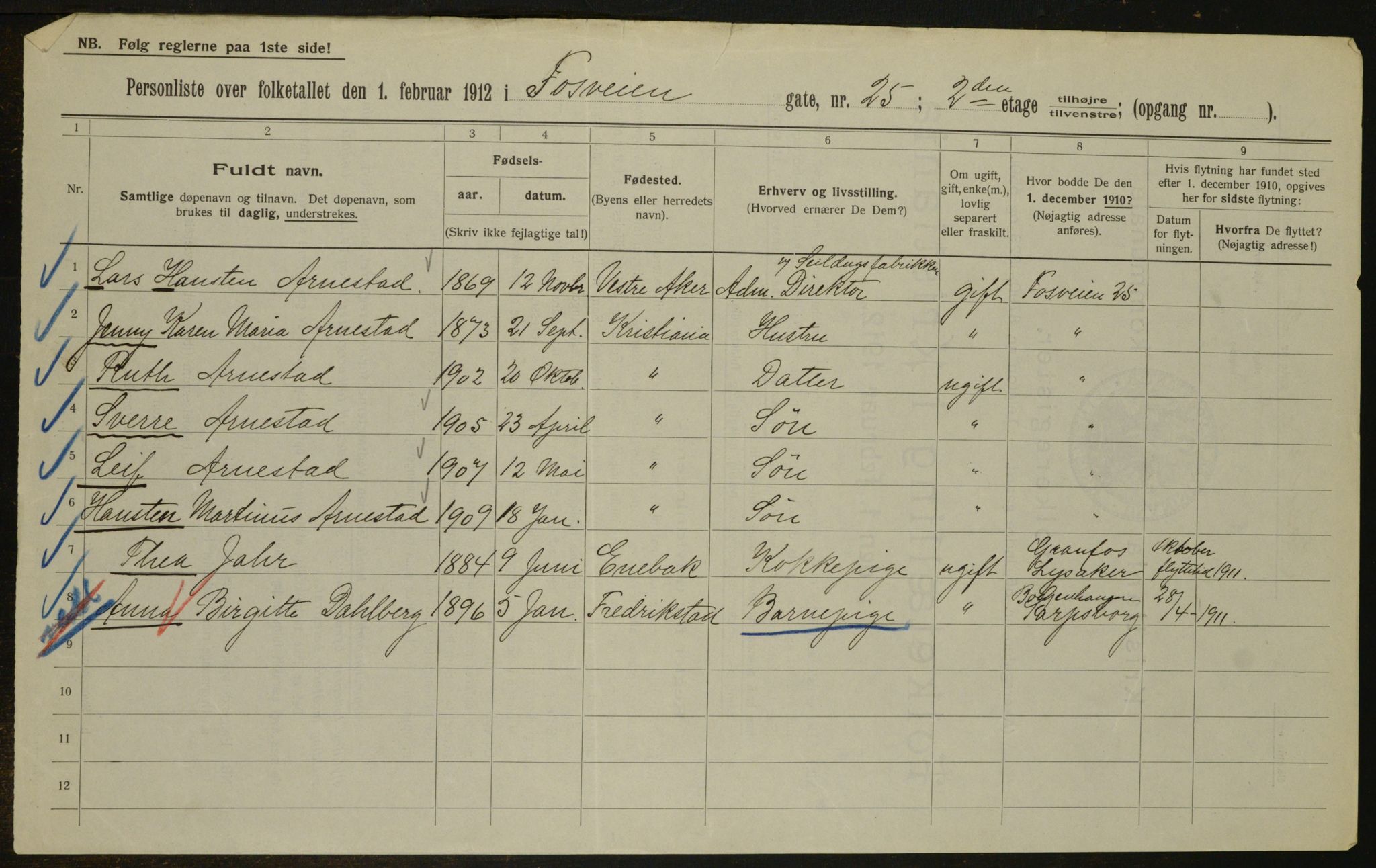 OBA, Municipal Census 1912 for Kristiania, 1912, p. 25326