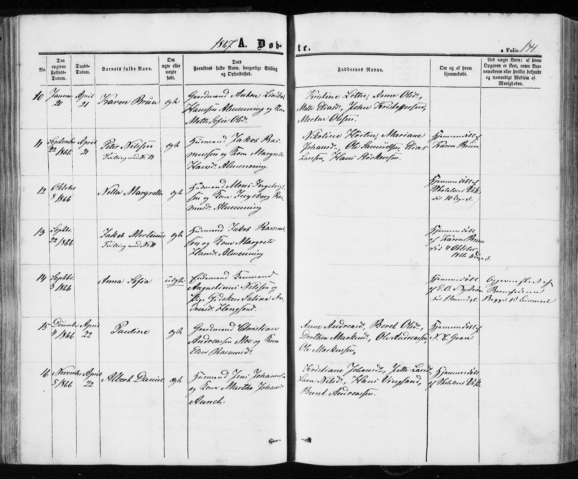 Ministerialprotokoller, klokkerbøker og fødselsregistre - Sør-Trøndelag, SAT/A-1456/657/L0705: Parish register (official) no. 657A06, 1858-1867, p. 134