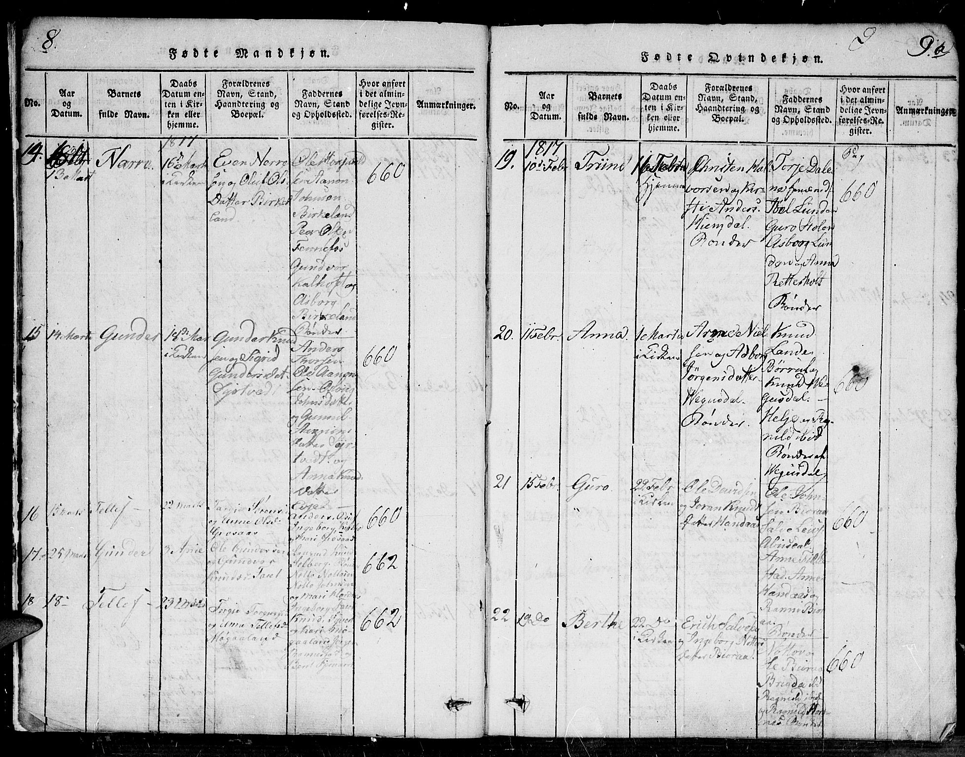 Evje sokneprestkontor, AV/SAK-1111-0008/F/Fa/Faa/L0004: Parish register (official) no. A 4, 1816-1840, p. 8-9