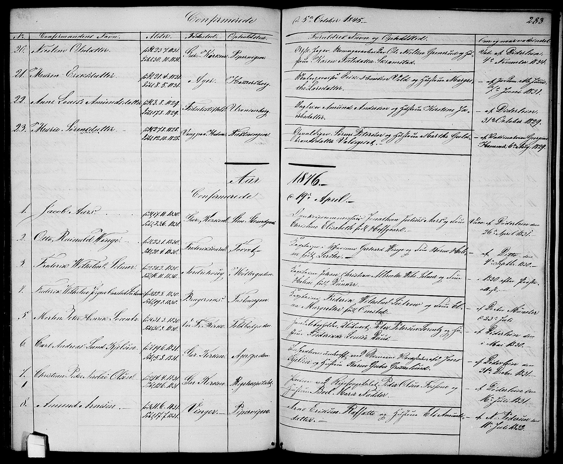 Garnisonsmenigheten Kirkebøker, SAO/A-10846/G/Ga/L0005: Parish register (copy) no. 5, 1841-1860, p. 283