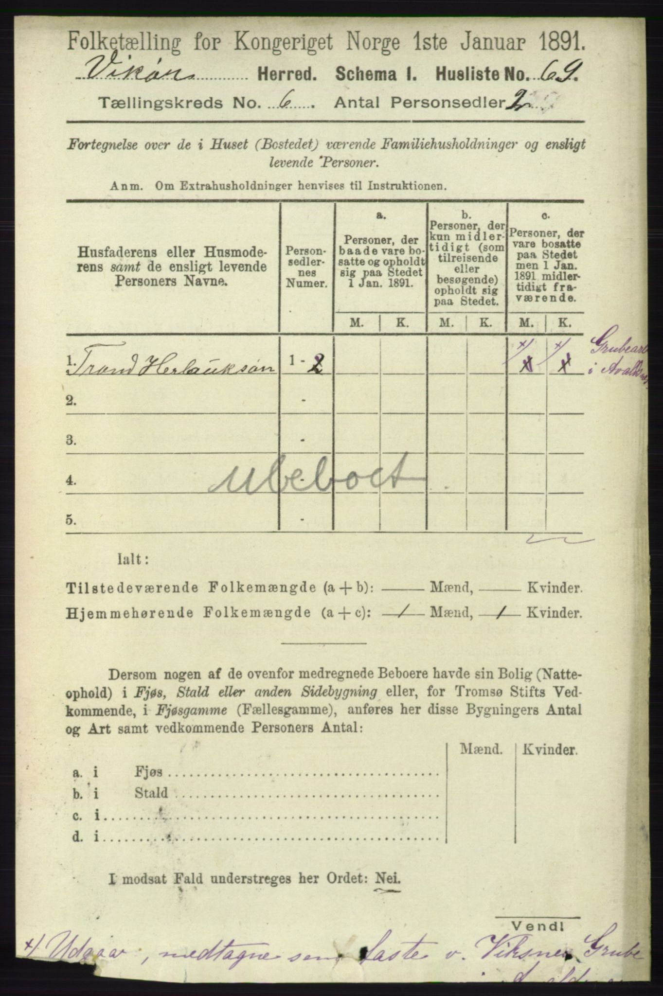 RA, 1891 census for 1238 Vikør, 1891, p. 1810