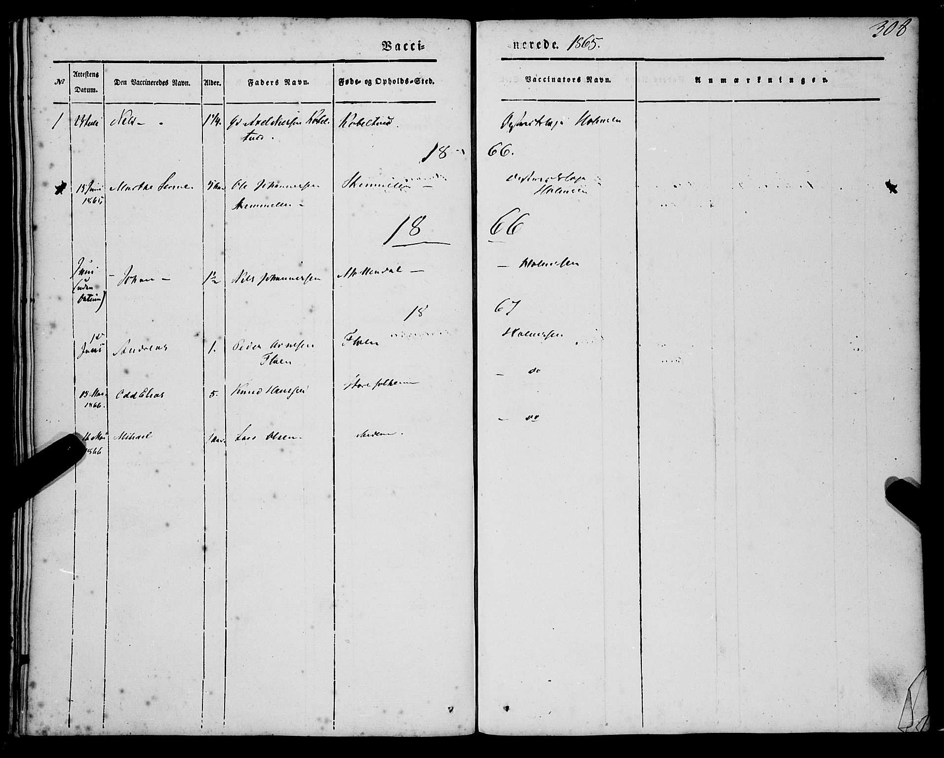 St. Jørgens hospital og Årstad sokneprestembete, SAB/A-99934: Parish register (official) no. A 4, 1844-1863, p. 308