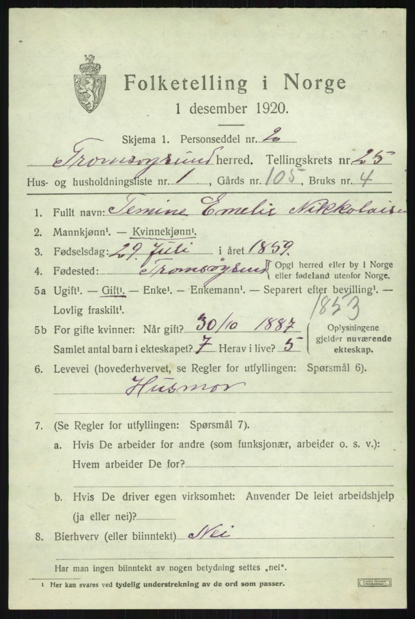 SATØ, 1920 census for Tromsøysund, 1920, p. 11914