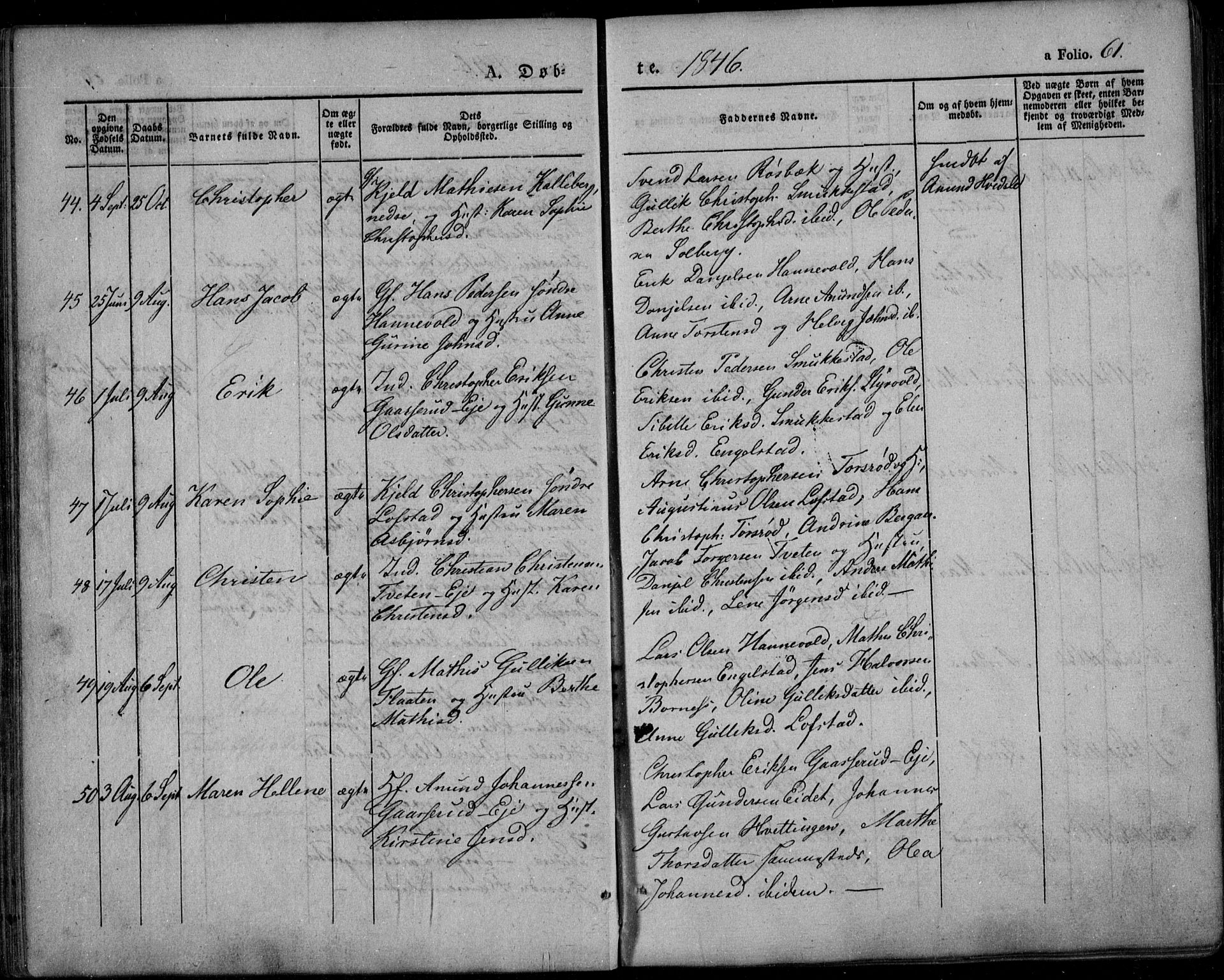 Lardal kirkebøker, AV/SAKO-A-350/F/Fa/L0006: Parish register (official) no. I 6, 1835-1860, p. 61