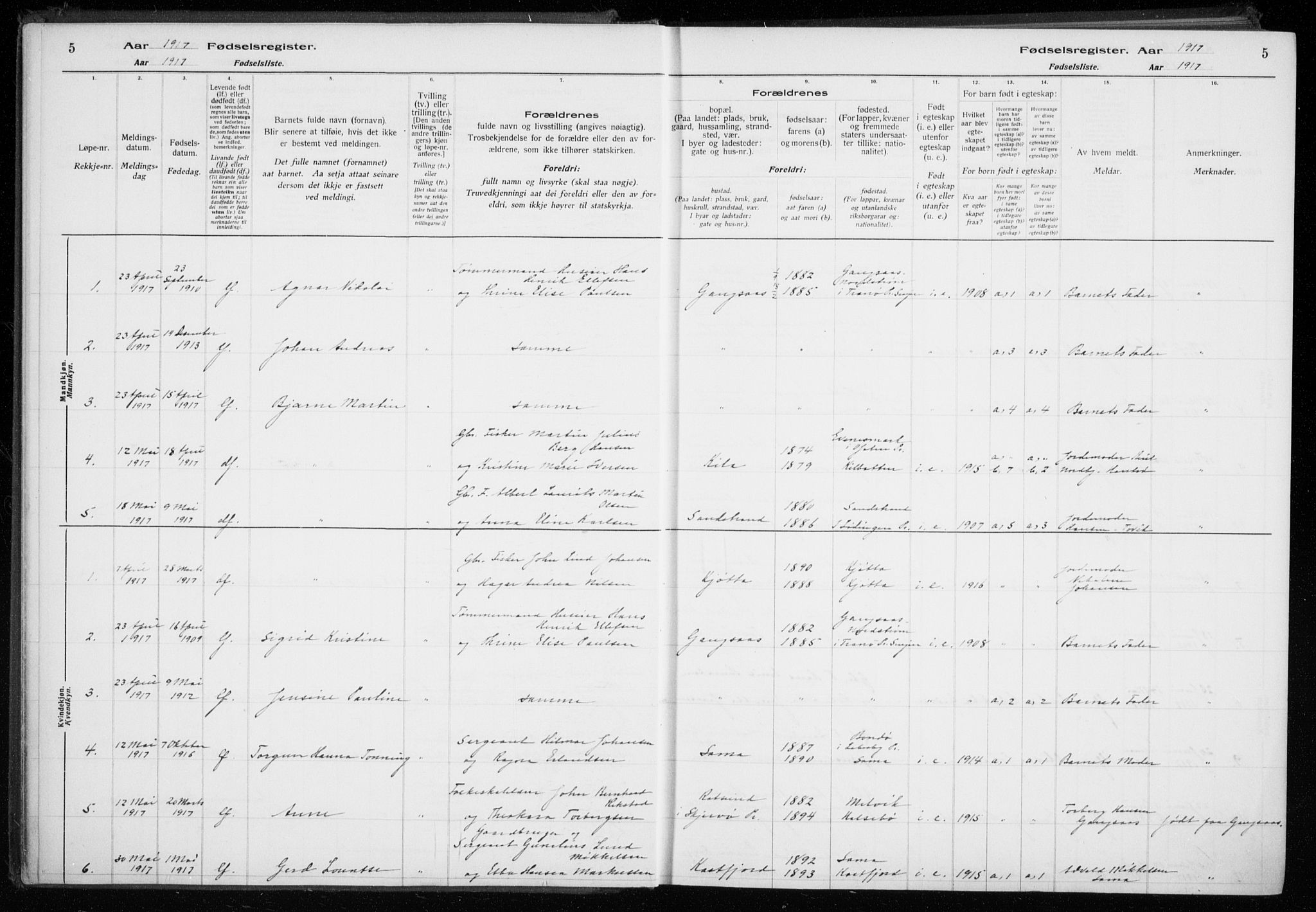 Trondenes sokneprestkontor, SATØ/S-1319/I/Ia/L0089: Birth register no. 89, 1916-1925, p. 5