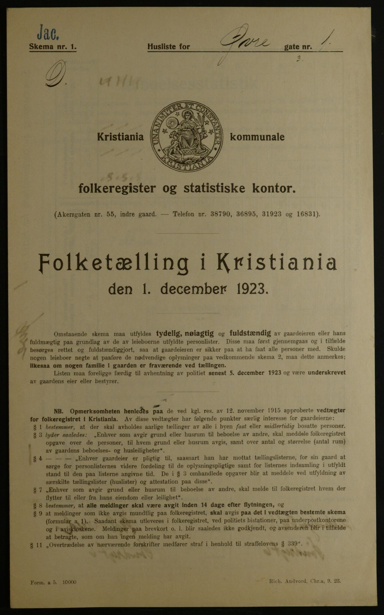 OBA, Municipal Census 1923 for Kristiania, 1923, p. 143034