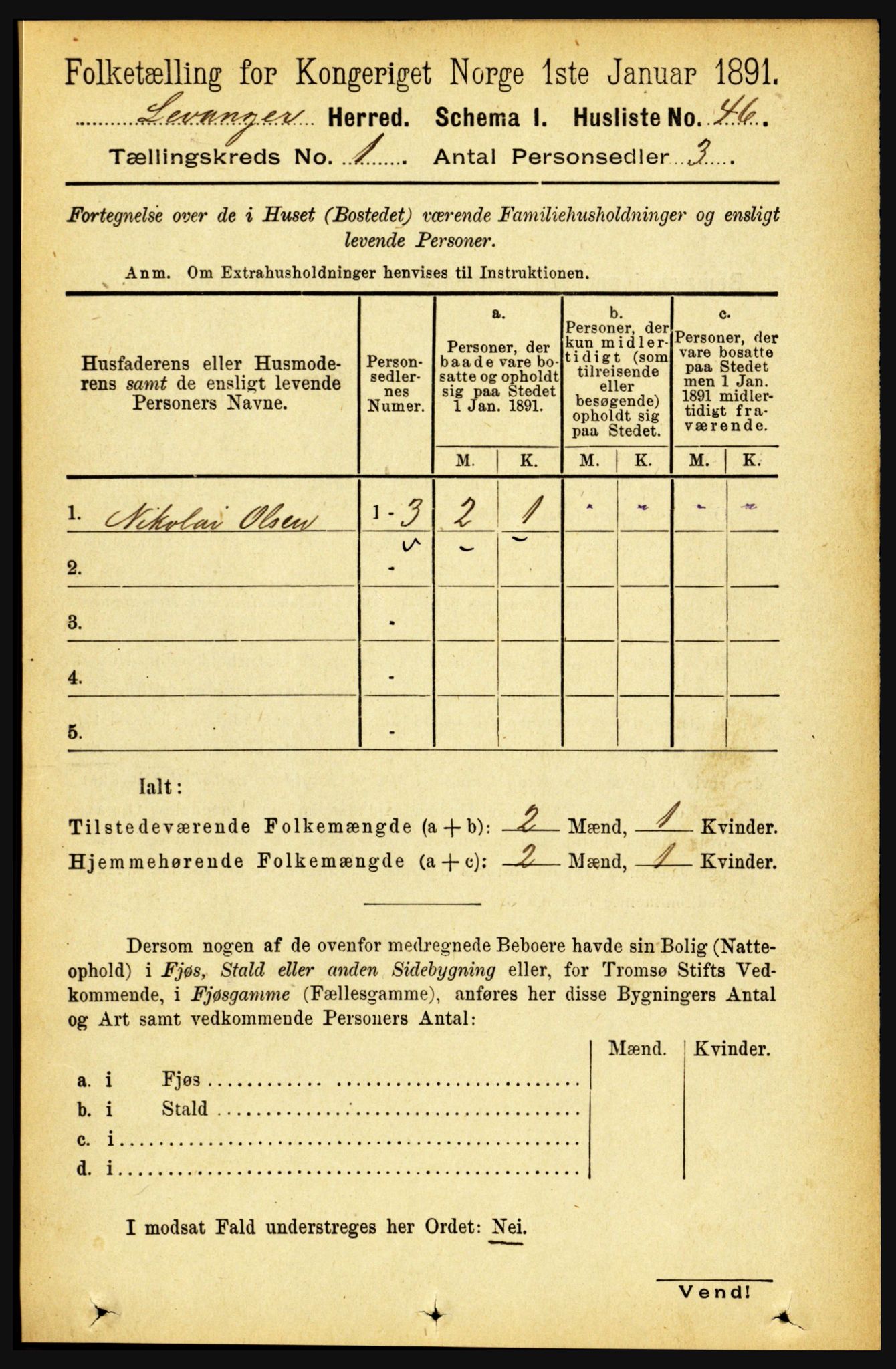 RA, 1891 census for 1720 Levanger, 1891, p. 67