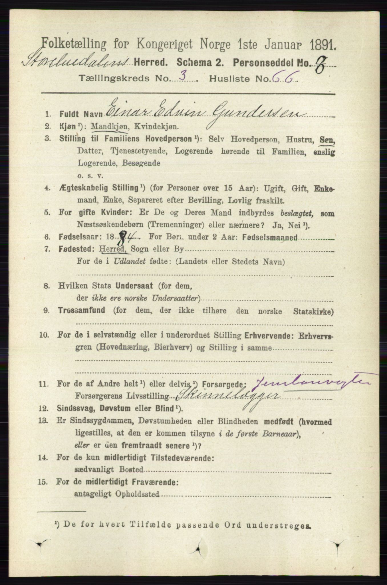 RA, 1891 census for 0430 Stor-Elvdal, 1891, p. 1314