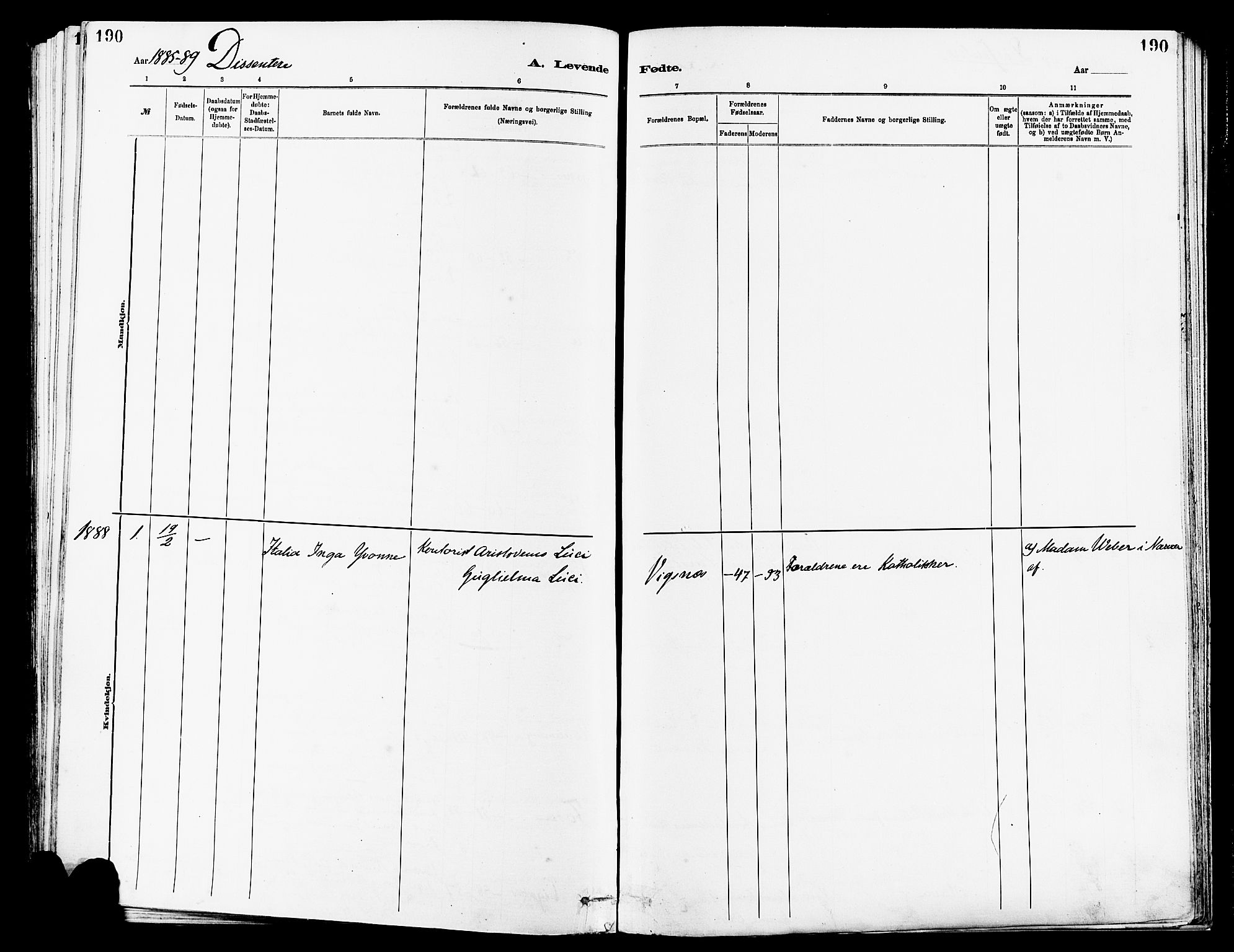 Avaldsnes sokneprestkontor, SAST/A -101851/H/Ha/Haa/L0014: Parish register (official) no. A 14, 1880-1889, p. 190