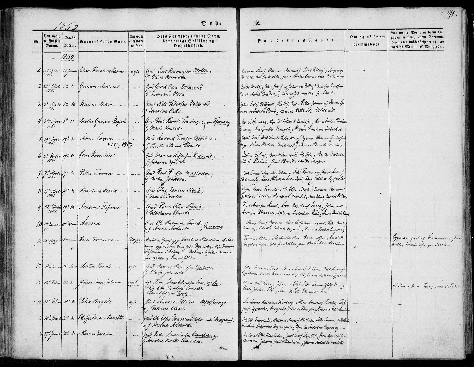 Ministerialprotokoller, klokkerbøker og fødselsregistre - Møre og Romsdal, AV/SAT-A-1454/507/L0070: Parish register (official) no. 507A05, 1842-1873, p. 91