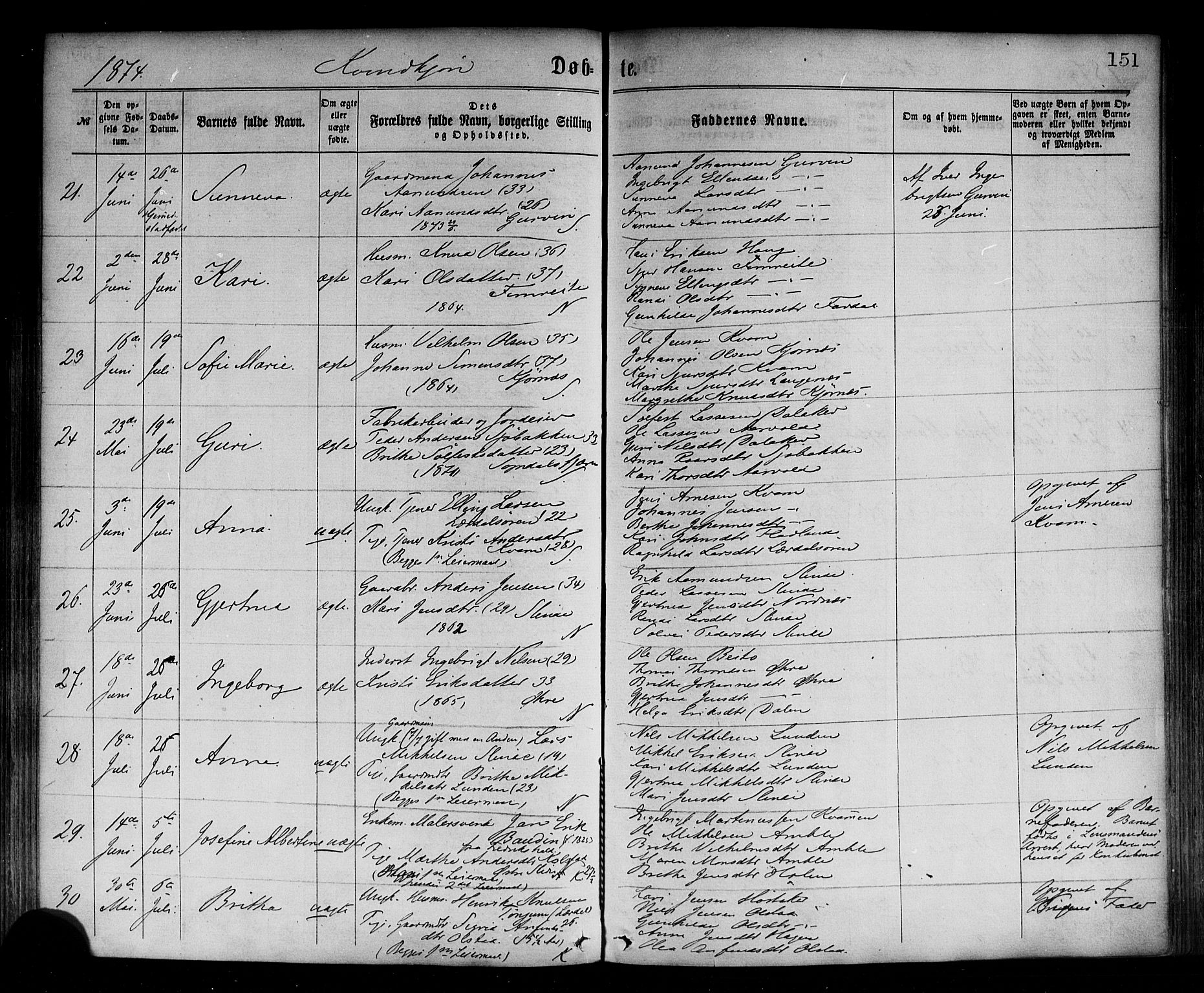 Sogndal sokneprestembete, SAB/A-81301/H/Haa/Haaa/L0014: Parish register (official) no. A 14, 1864-1877, p. 151