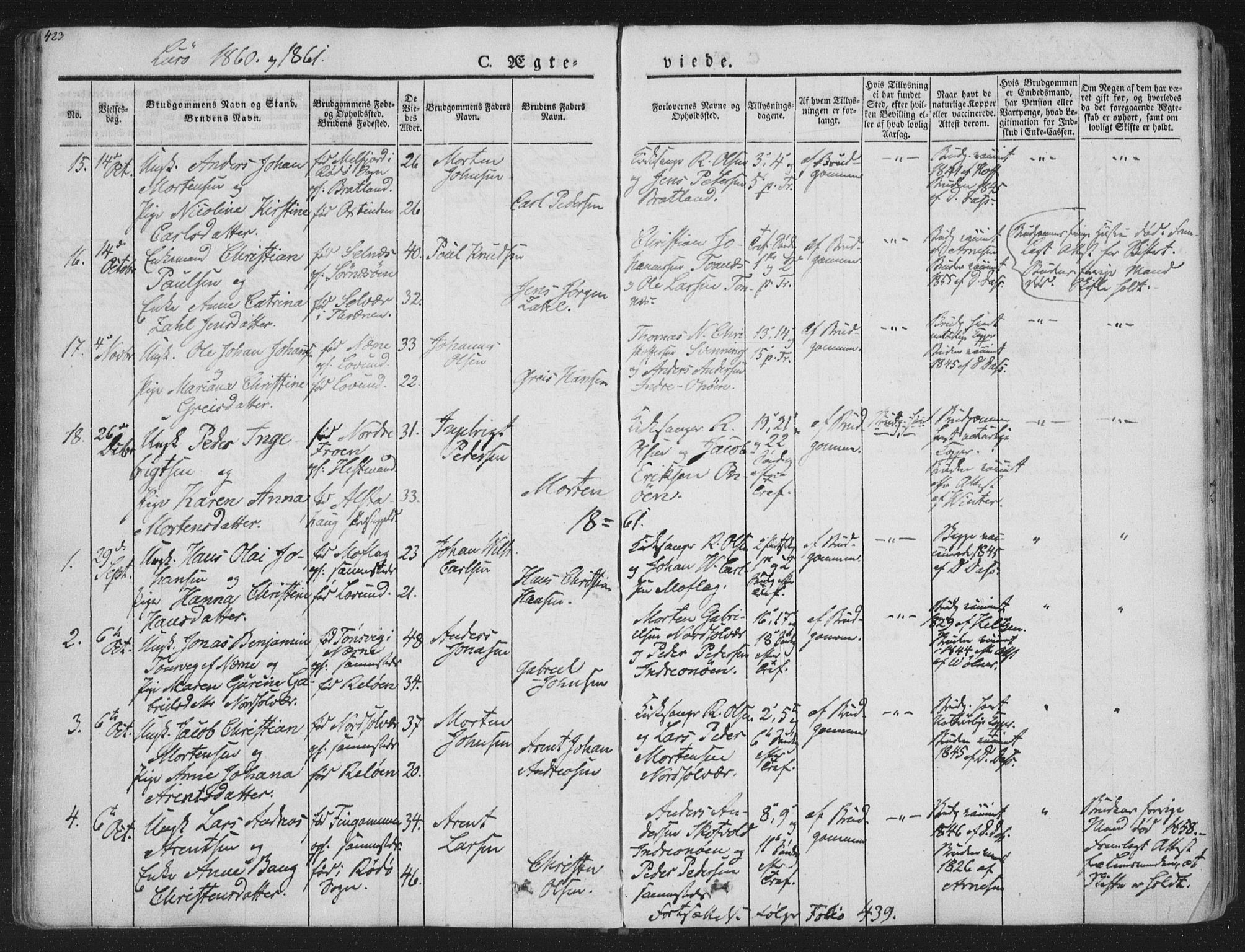 Ministerialprotokoller, klokkerbøker og fødselsregistre - Nordland, SAT/A-1459/839/L0566: Parish register (official) no. 839A03, 1825-1862, p. 423