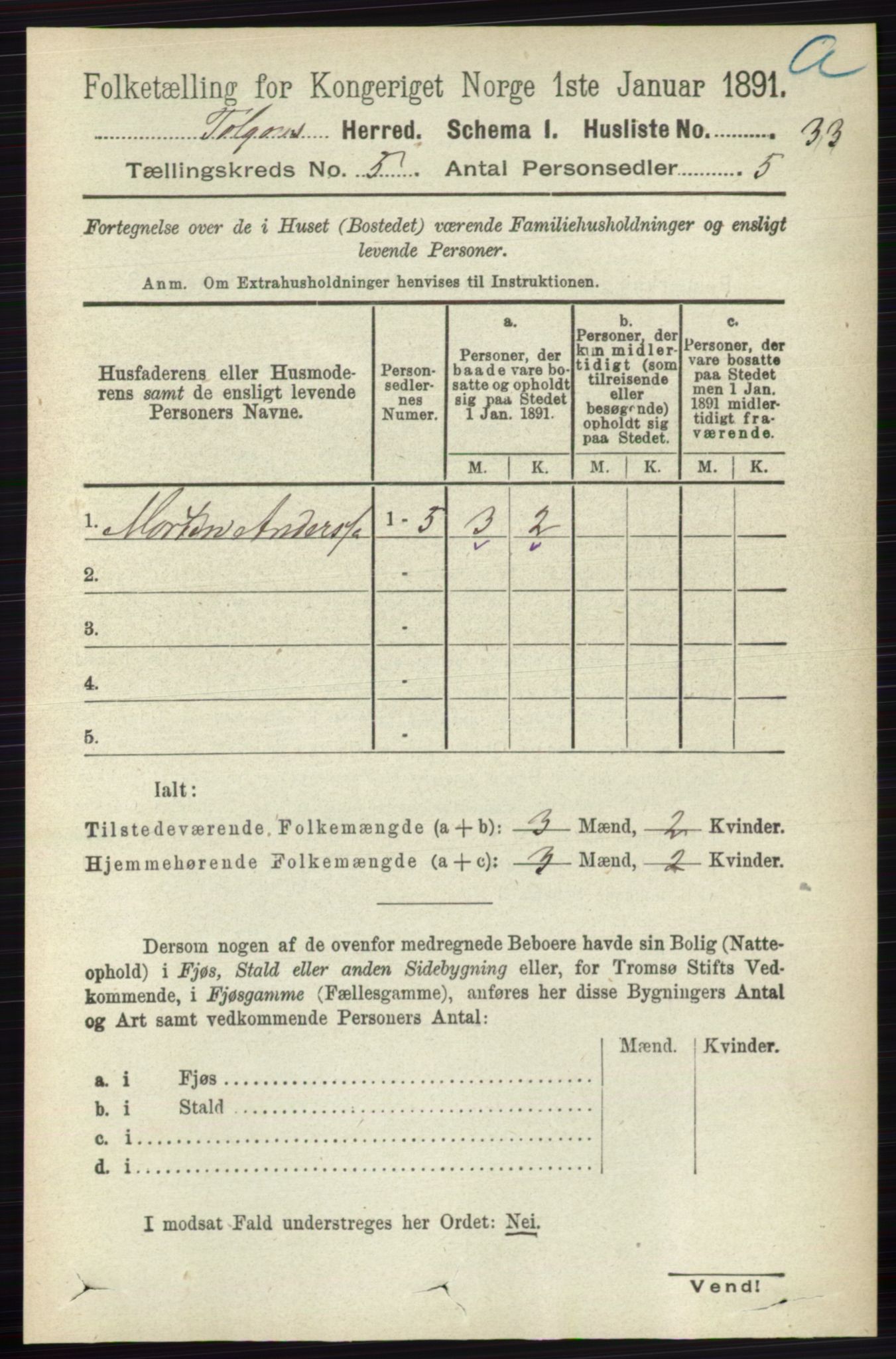 RA, 1891 census for 0436 Tolga, 1891, p. 1277