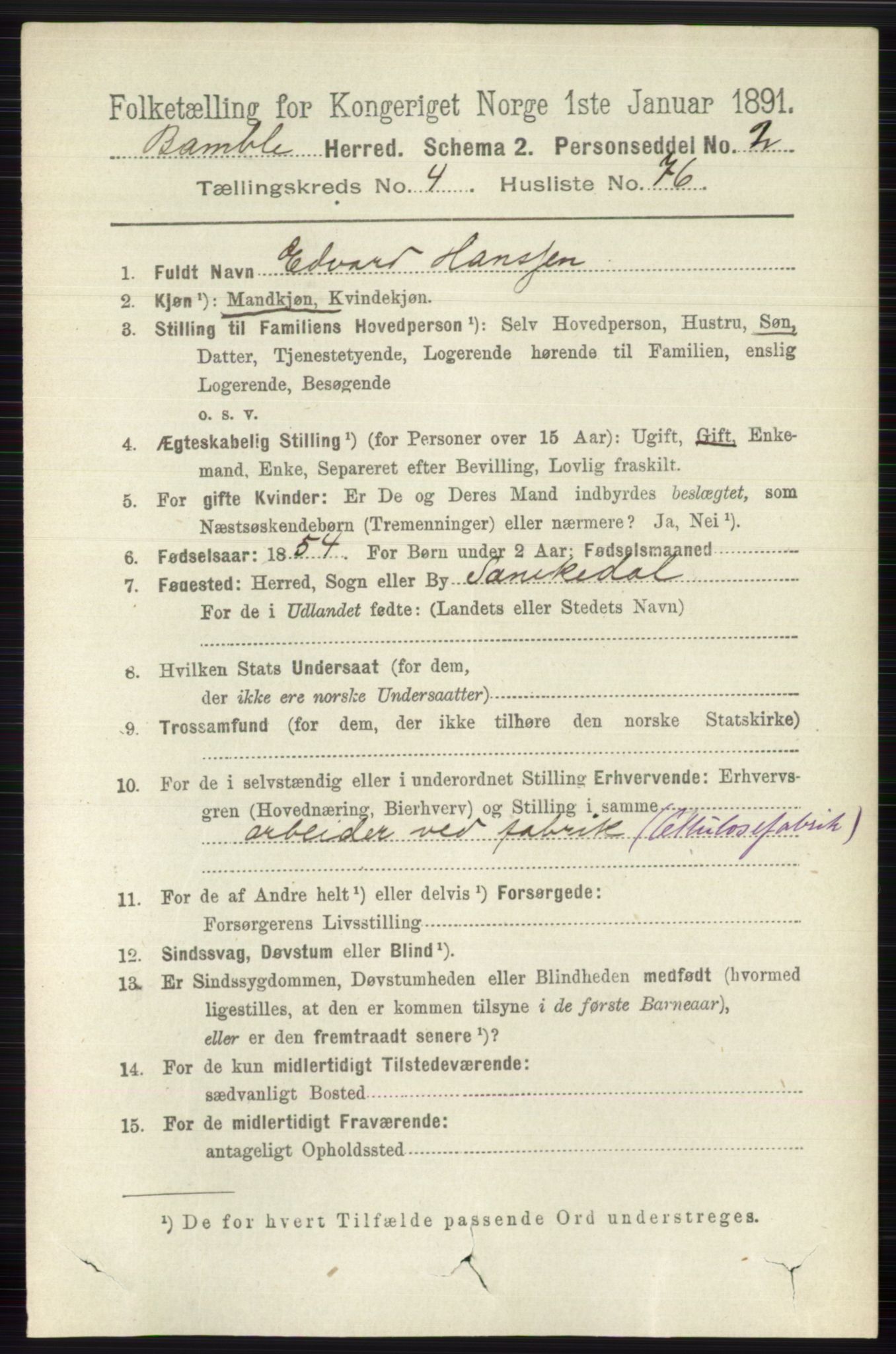 RA, 1891 census for 0814 Bamble, 1891, p. 2167