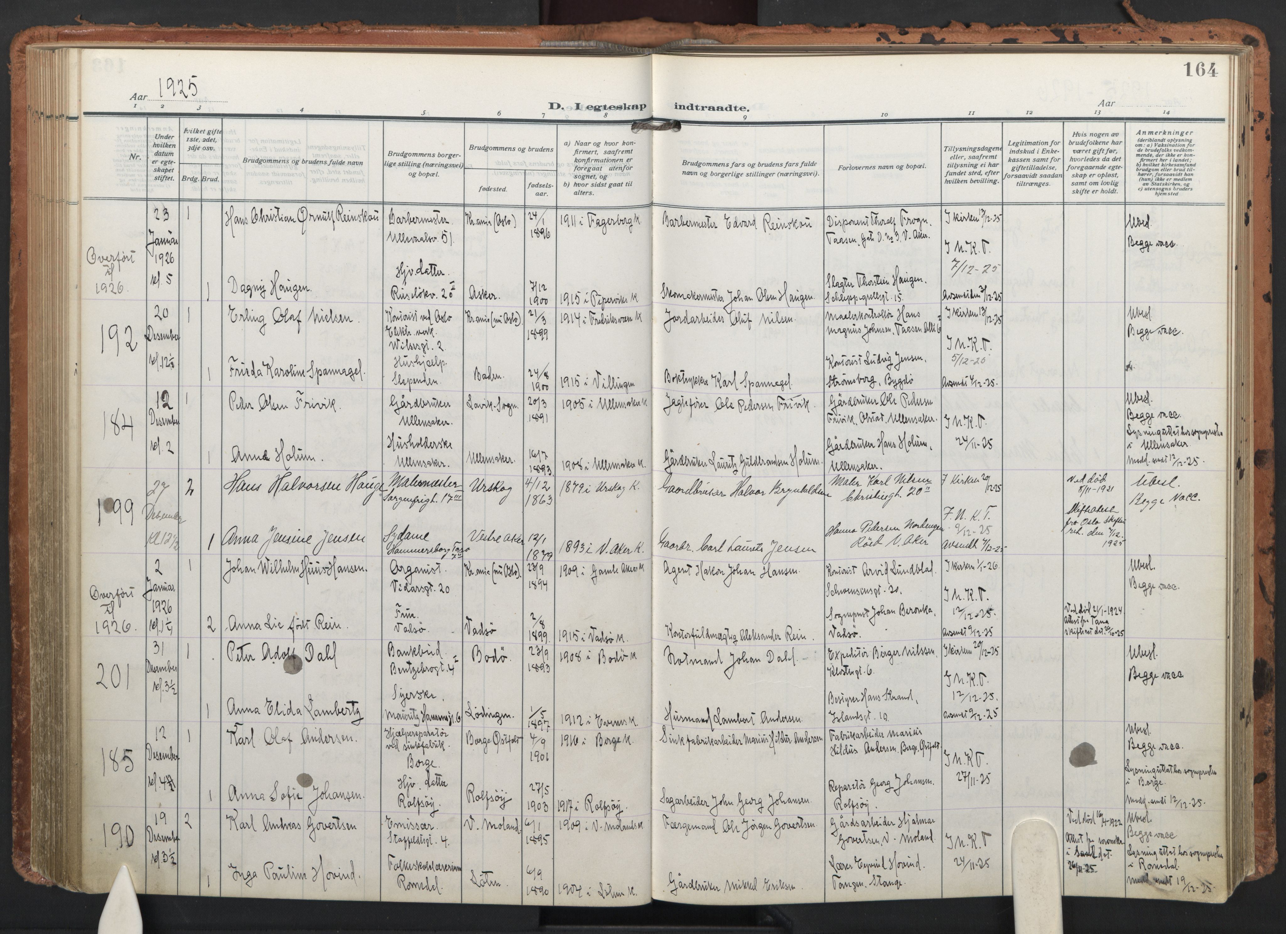 Trefoldighet prestekontor Kirkebøker, AV/SAO-A-10882/F/Fc/L0008: Parish register (official) no. III 8, 1920-1932, p. 164