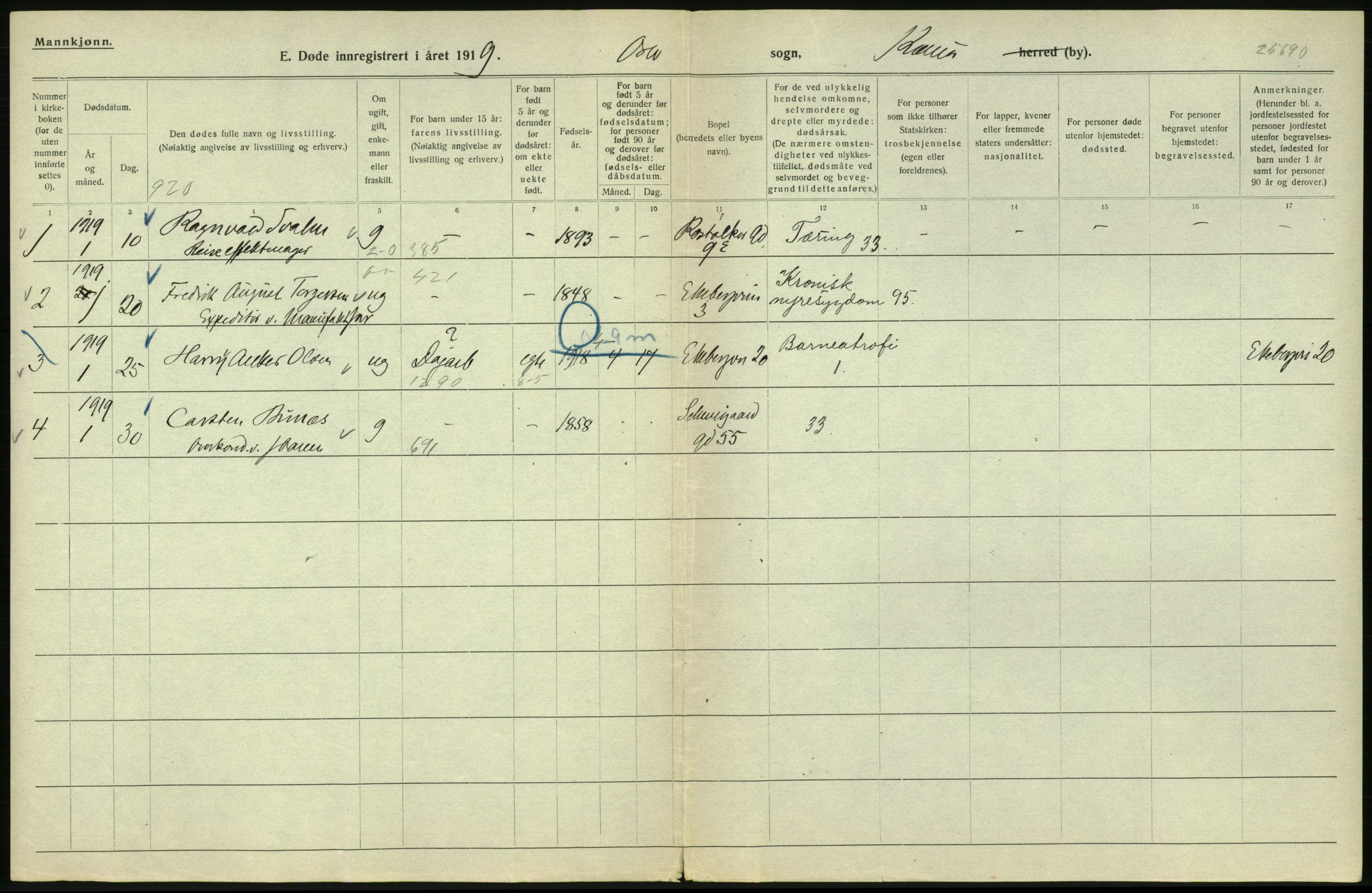 Statistisk sentralbyrå, Sosiodemografiske emner, Befolkning, RA/S-2228/D/Df/Dfb/Dfbi/L0010: Kristiania: Døde, 1919, p. 390