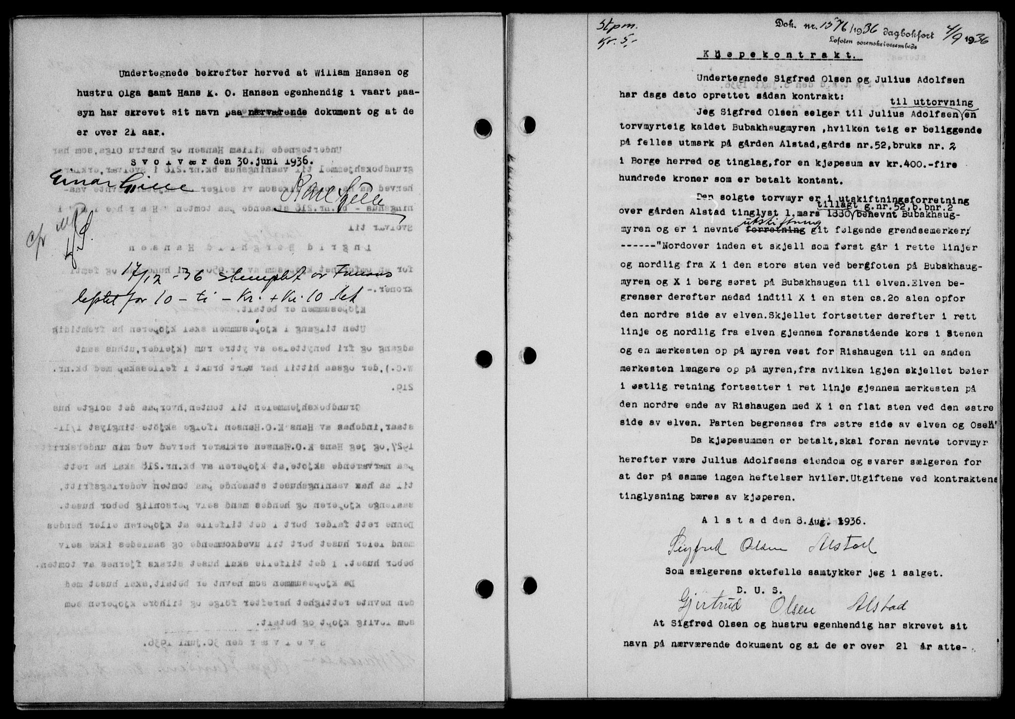 Lofoten sorenskriveri, SAT/A-0017/1/2/2C/L0001a: Mortgage book no. 1a, 1936-1937, Diary no: : 1576/1936