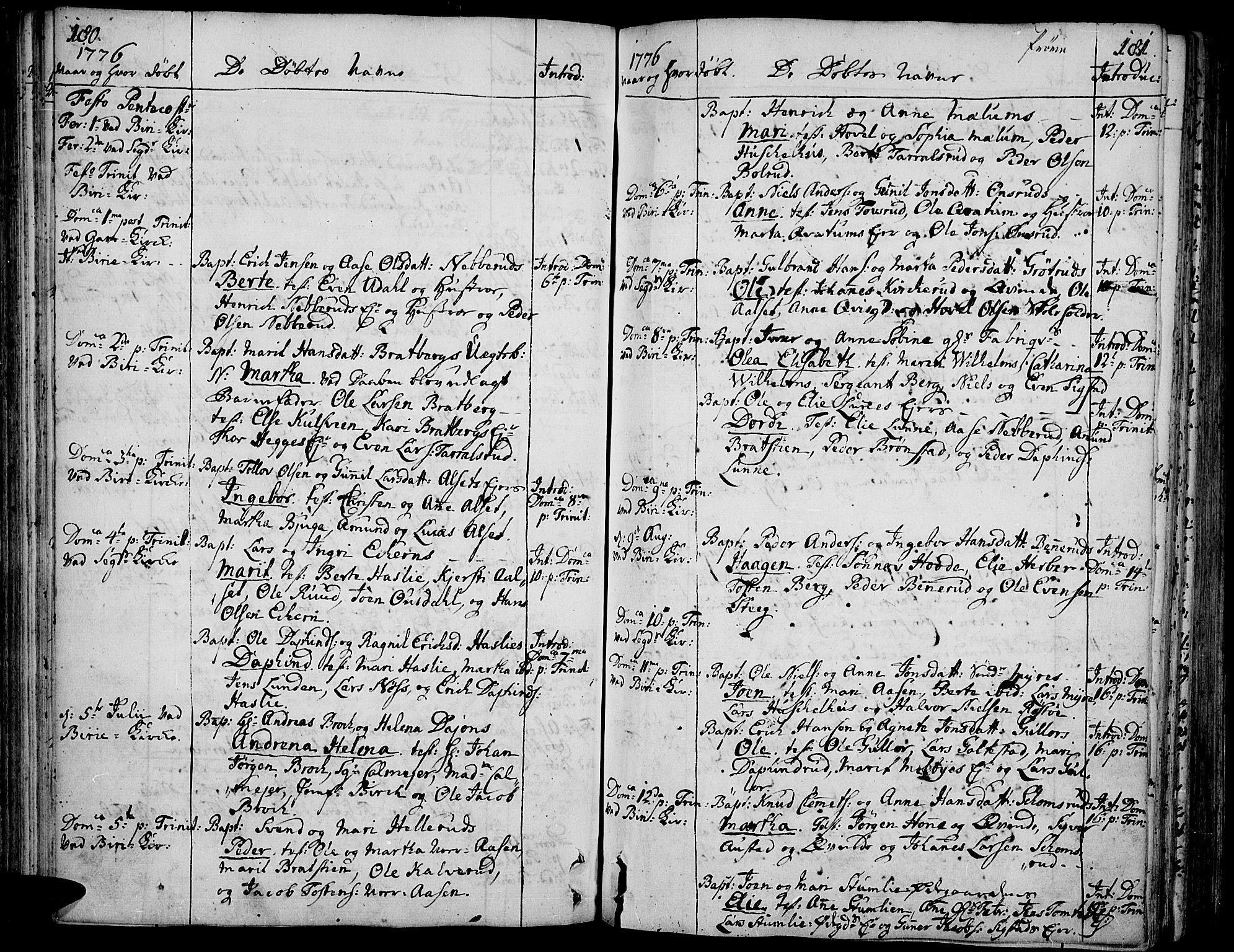 Biri prestekontor, AV/SAH-PREST-096/H/Ha/Haa/L0002: Parish register (official) no. 2, 1754-1789, p. 180-181