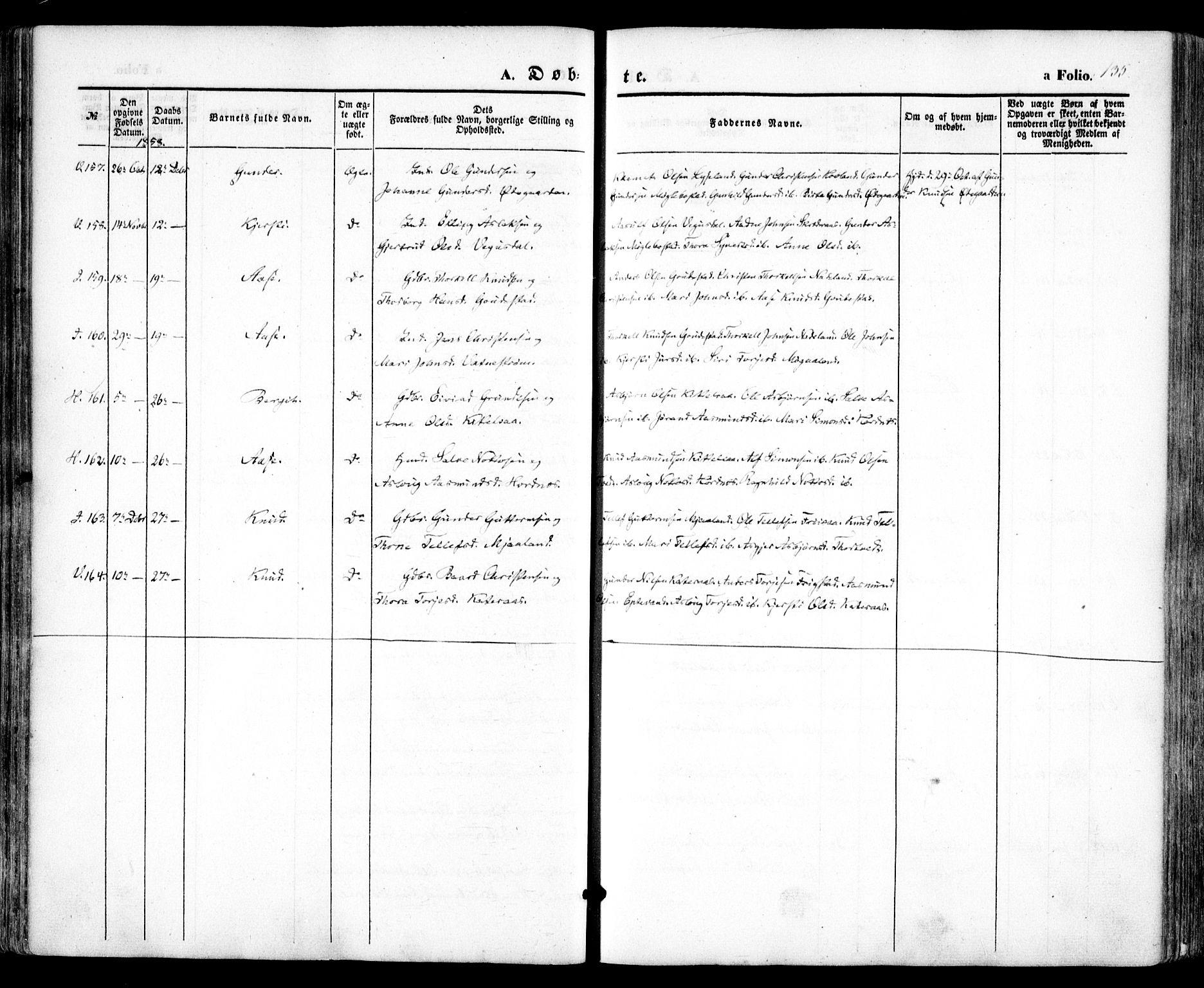 Evje sokneprestkontor, AV/SAK-1111-0008/F/Fa/Faa/L0005: Parish register (official) no. A 5, 1843-1865, p. 135