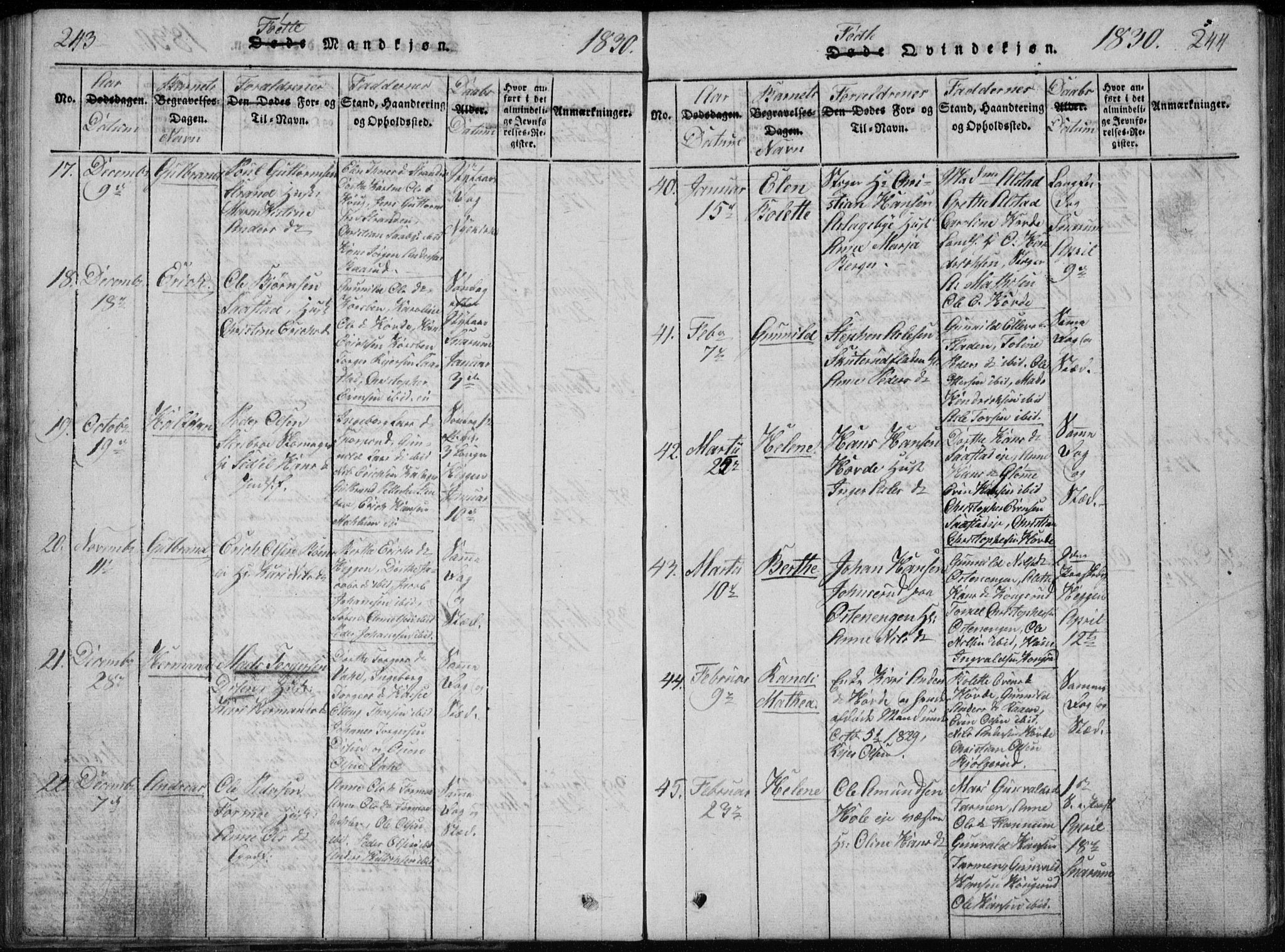 Modum kirkebøker, AV/SAKO-A-234/G/Ga/L0002: Parish register (copy) no. I 2, 1824-1832, p. 243-244