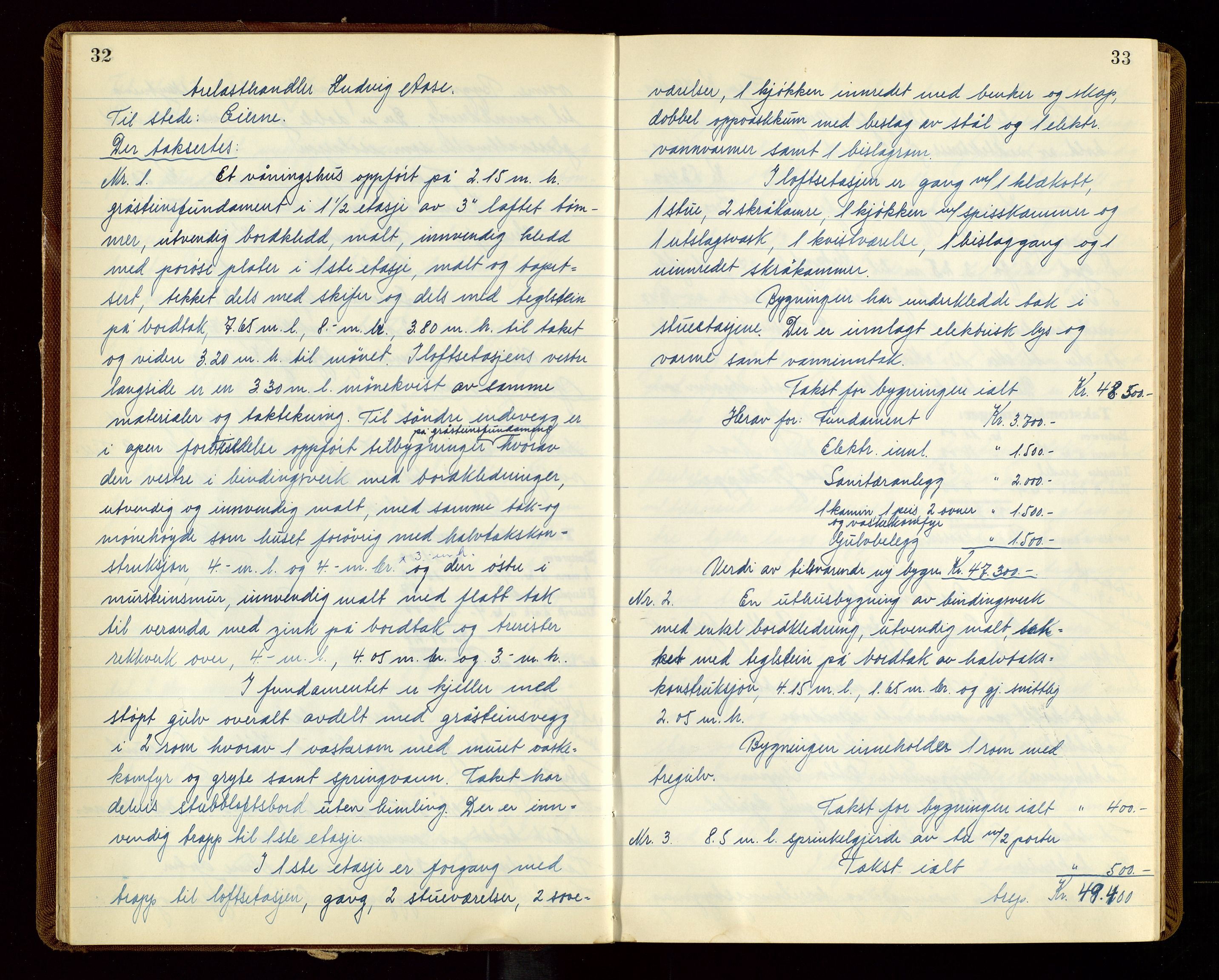 Eigersund lensmannskontor, AV/SAST-A-100171/God/L0014: "Branntakstprotokoll", 1951-1955, p. 32-33