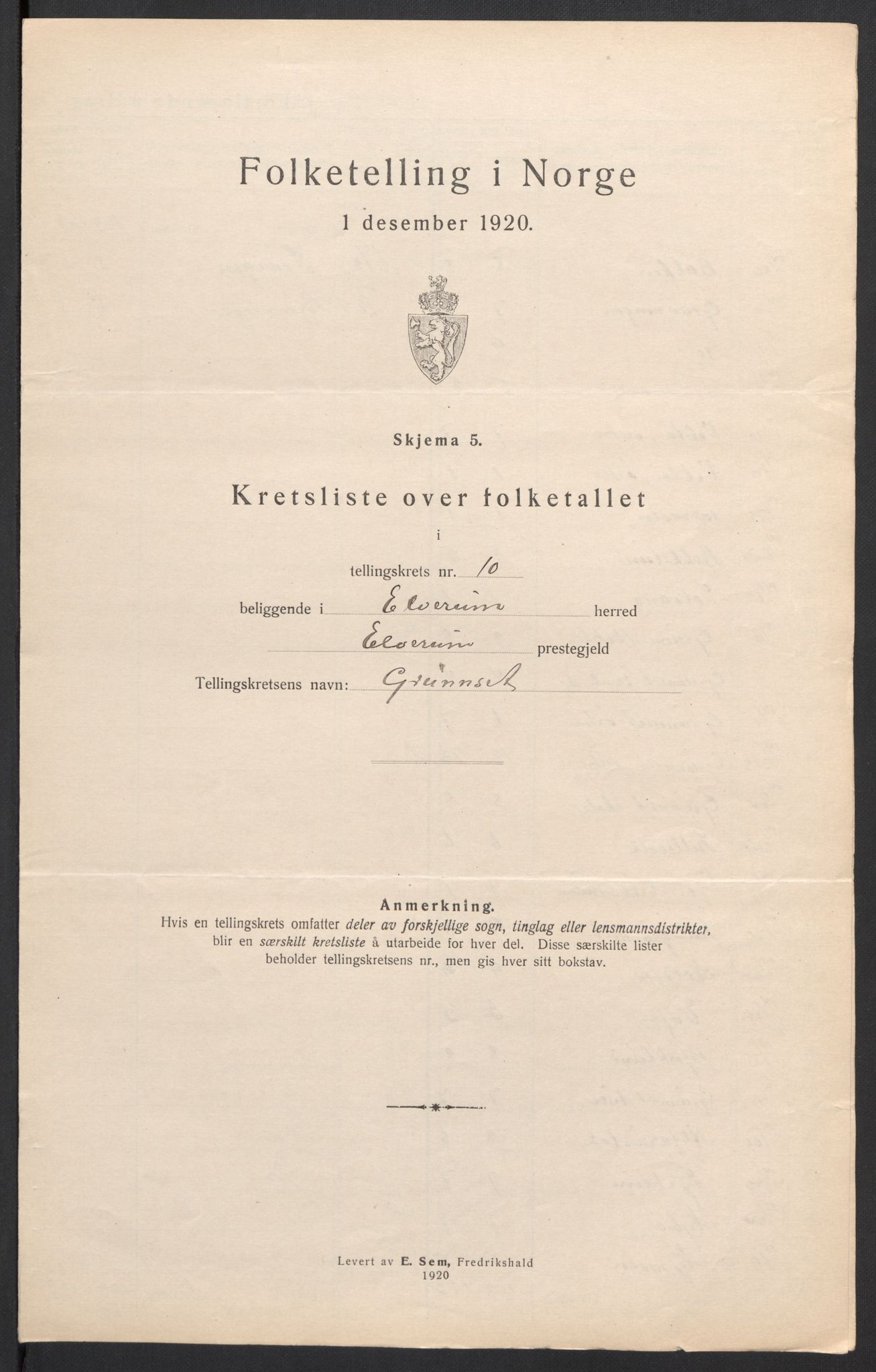 SAH, 1920 census for Elverum, 1920, p. 44