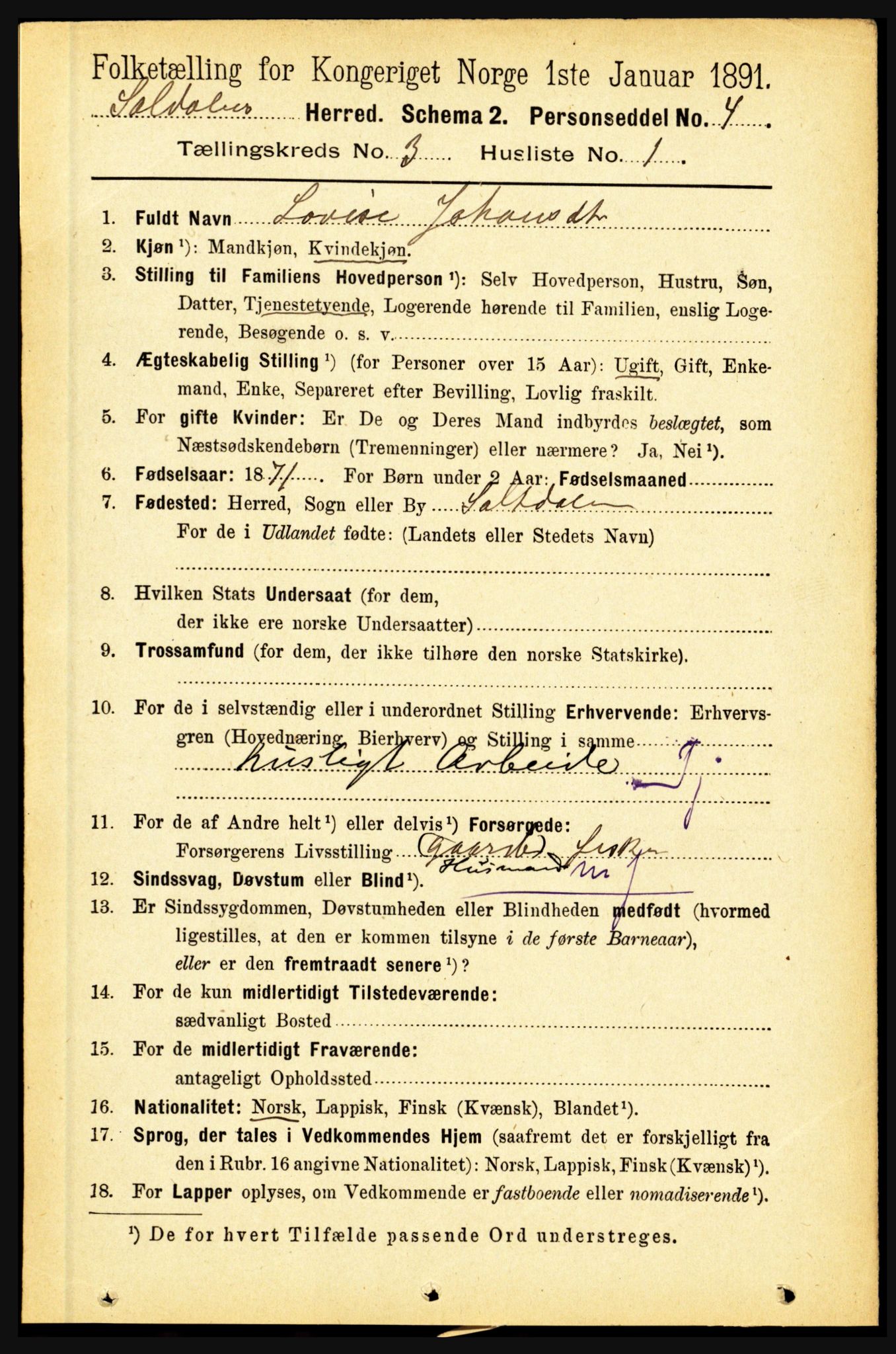 RA, 1891 census for 1840 Saltdal, 1891, p. 1662