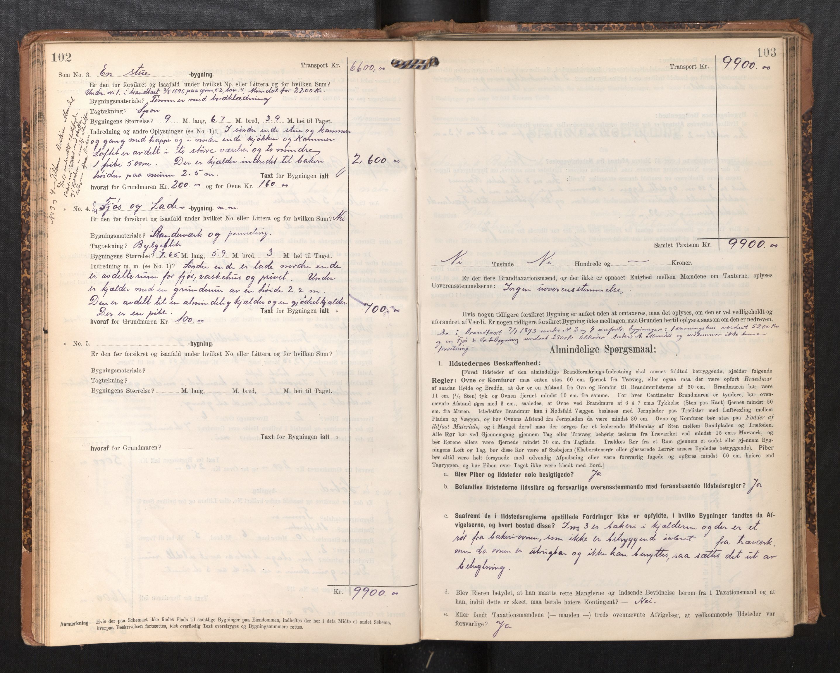 Lensmannen i Leikanger, AV/SAB-A-29201/0012/L0005: Branntakstprotokoll, skjematakst, 1907-1917, p. 102-103