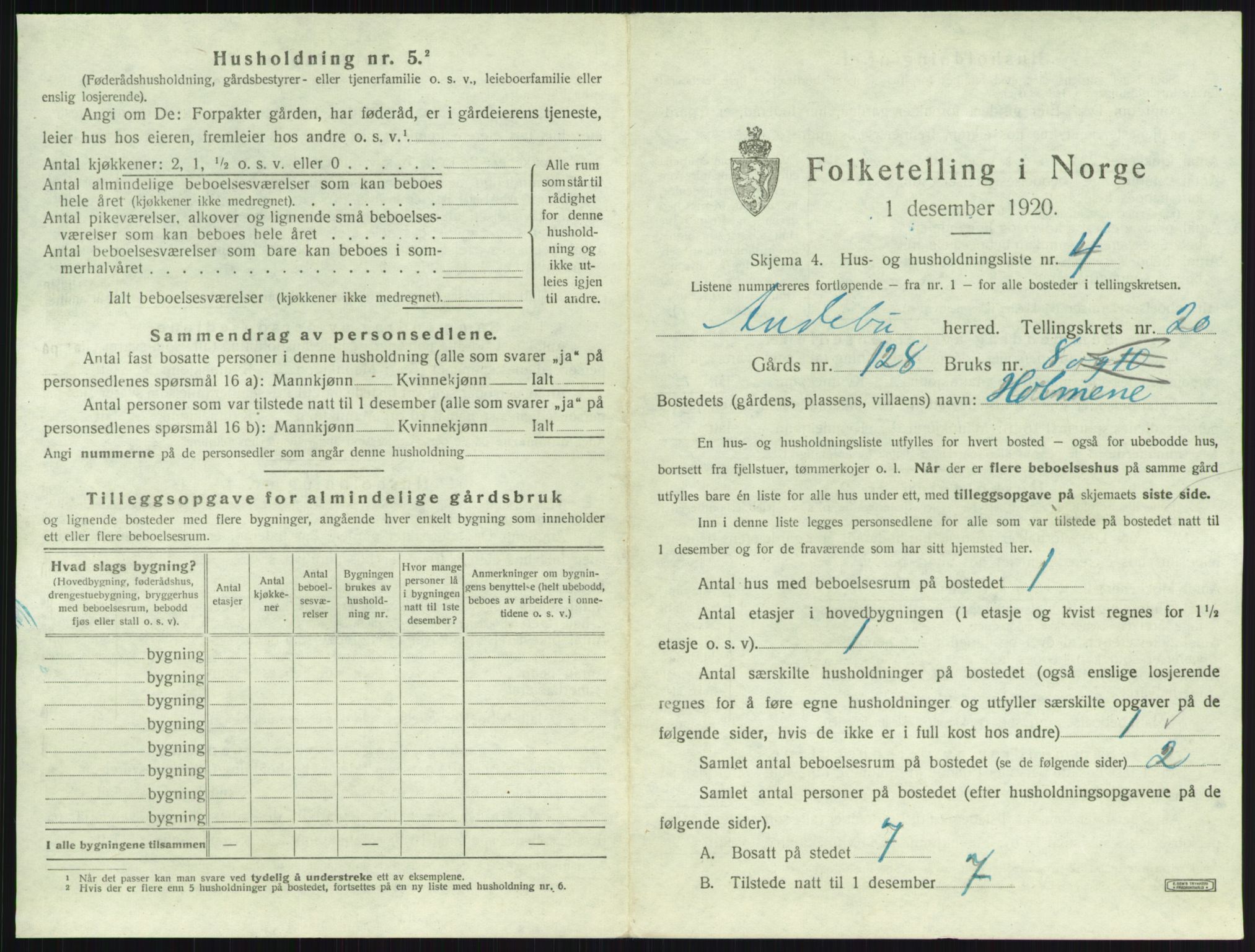 SAKO, 1920 census for Andebu, 1920, p. 1110
