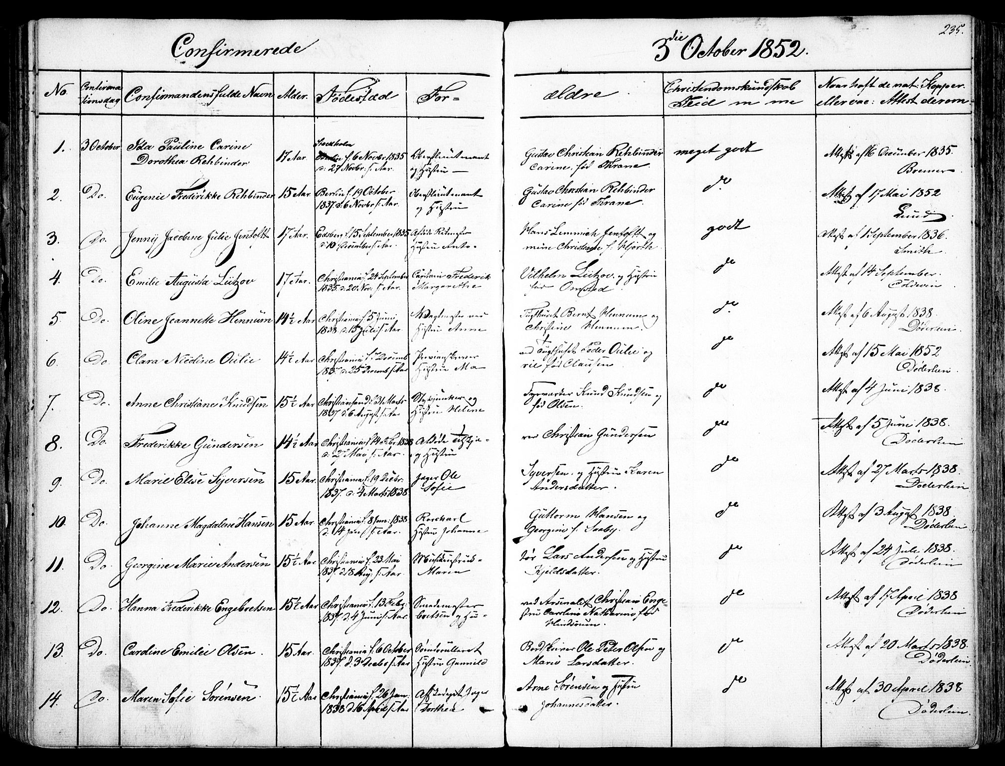 Garnisonsmenigheten Kirkebøker, SAO/A-10846/F/Fa/L0008: Parish register (official) no. 8, 1842-1859, p. 235