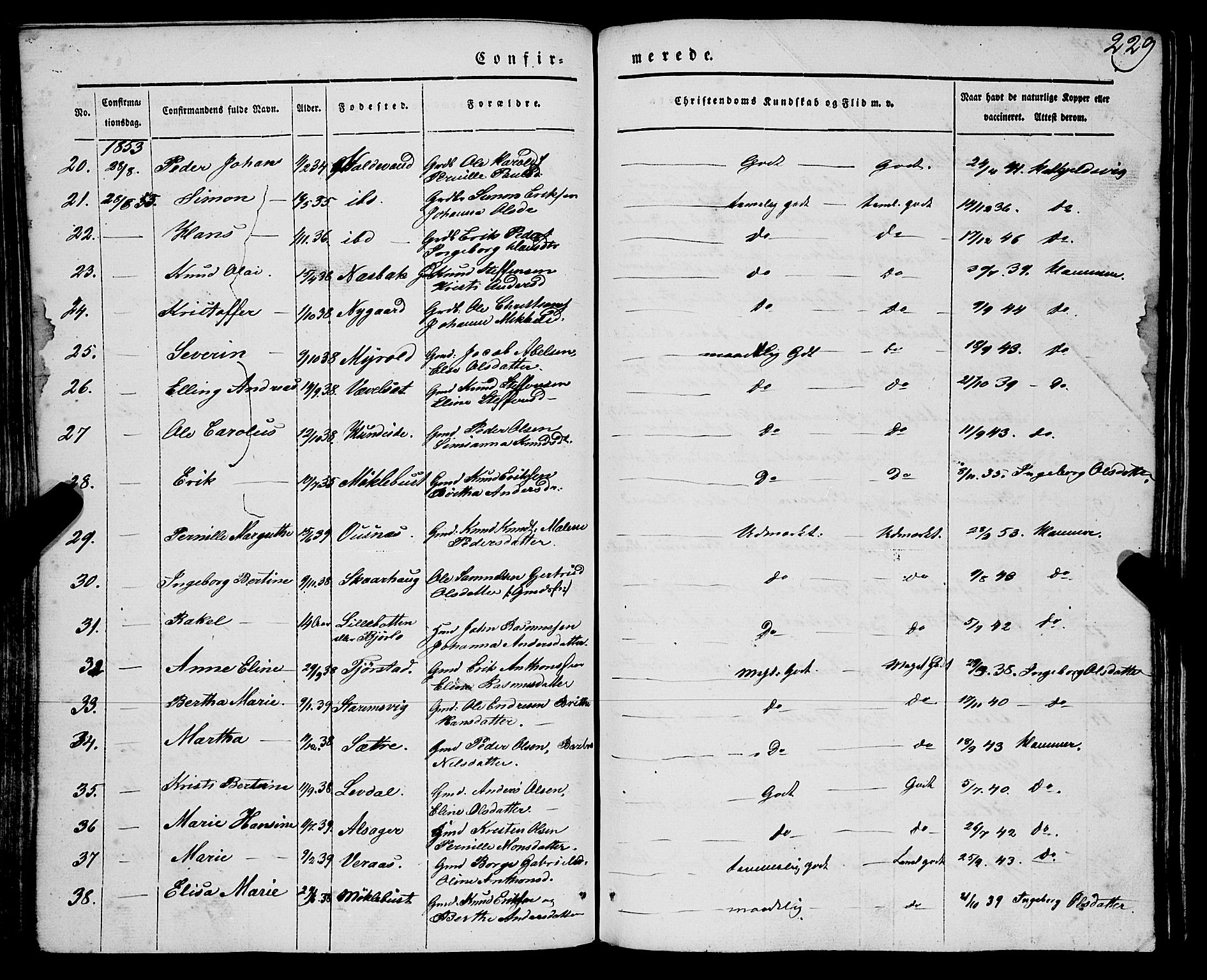 Eid sokneprestembete, SAB/A-82301/H/Haa/Haaa/L0007: Parish register (official) no. A 7, 1844-1858, p. 229