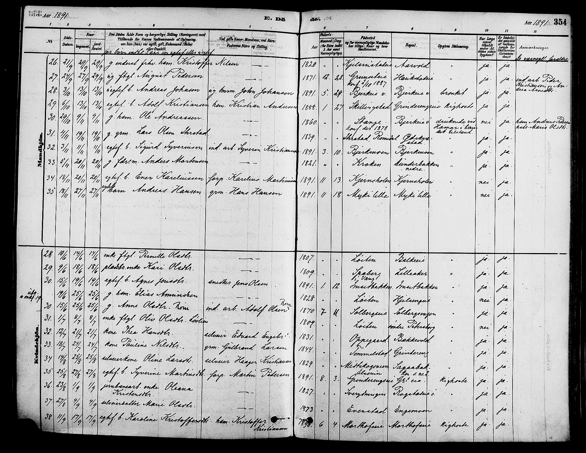 Løten prestekontor, SAH/PREST-022/K/Ka/L0009: Parish register (official) no. 9, 1878-1891, p. 354