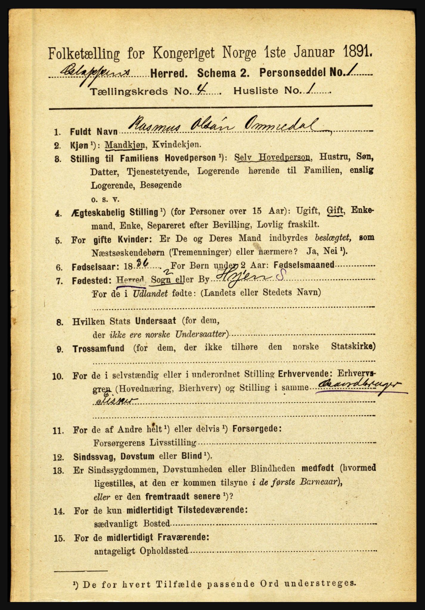 RA, 1891 census for 1445 Gloppen, 1891, p. 1683