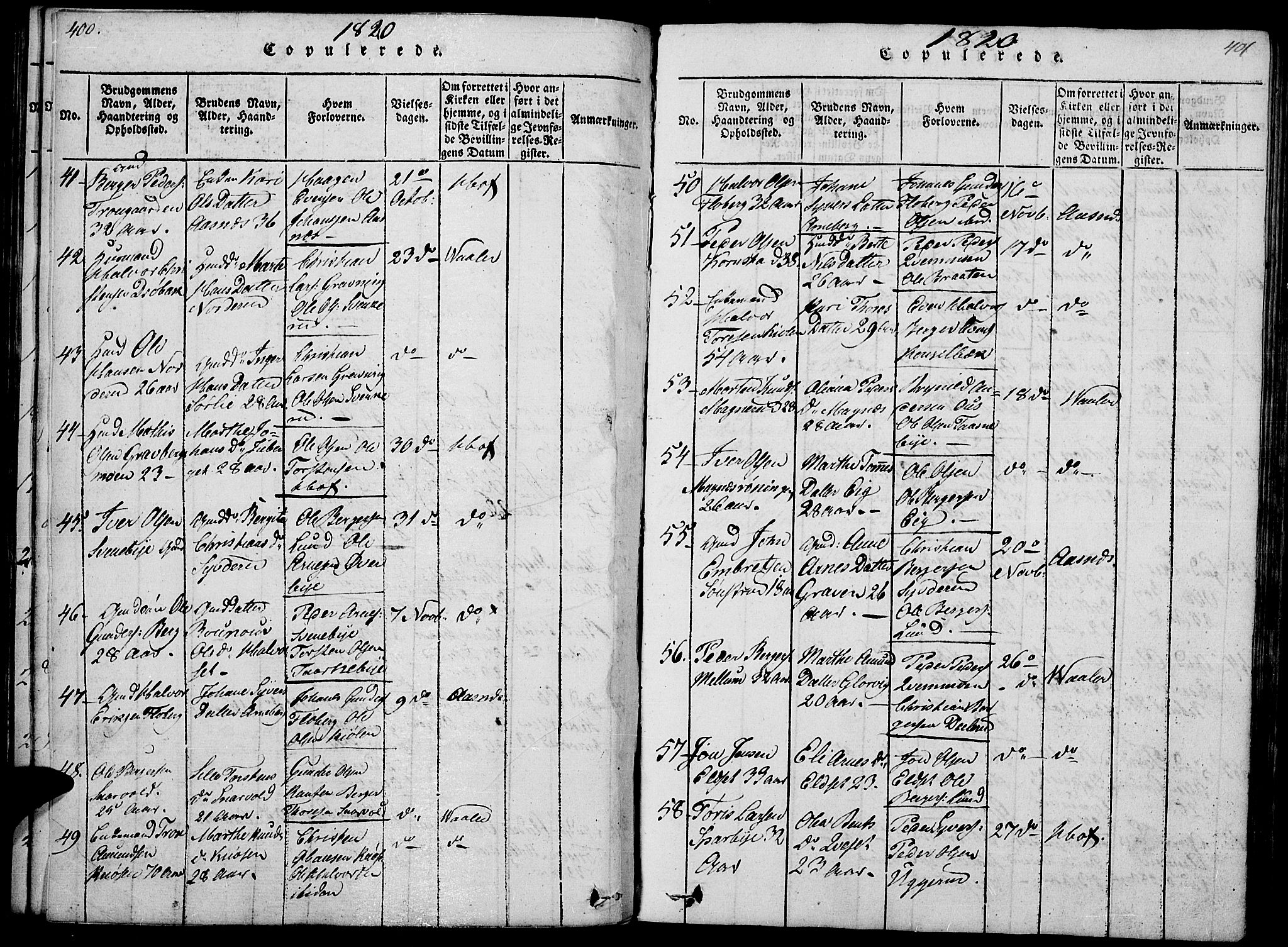 Hof prestekontor, SAH/PREST-038/H/Ha/Haa/L0005: Parish register (official) no. 5, 1816-1822, p. 400-401
