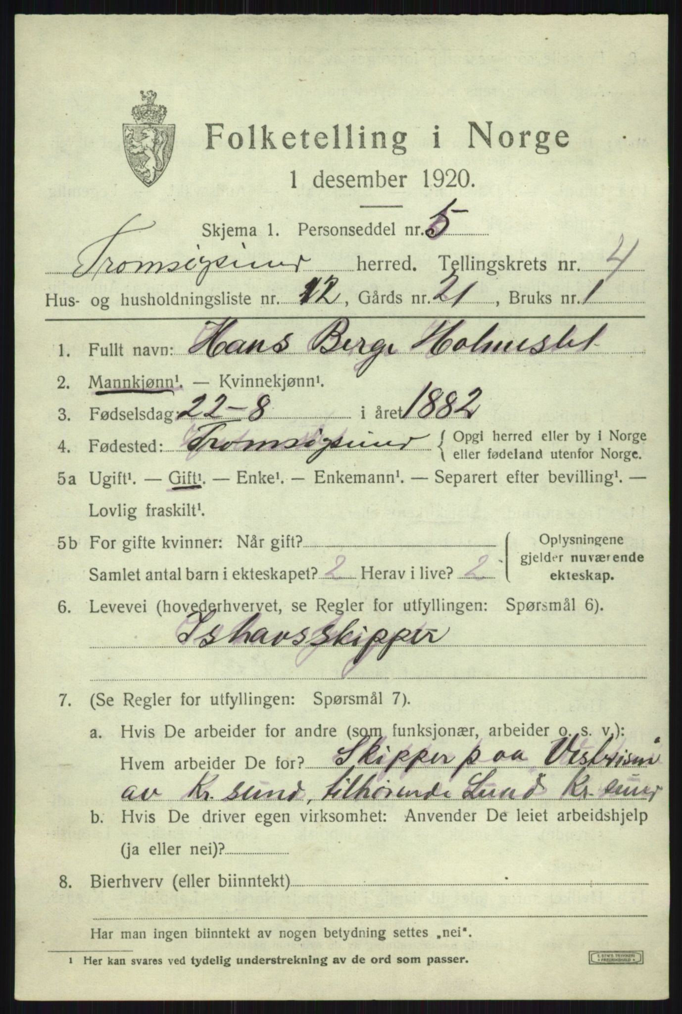 SATØ, 1920 census for Tromsøysund, 1920, p. 3350