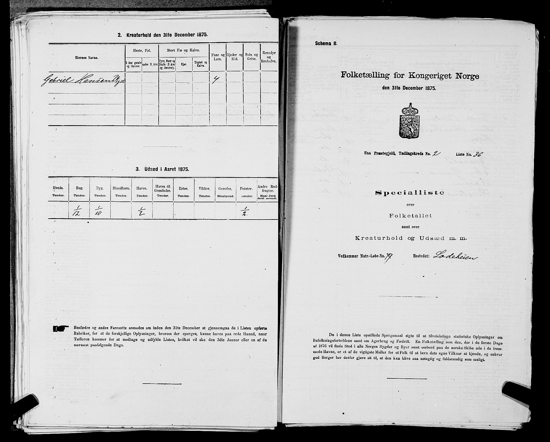 SAST, 1875 census for 1119P Hå, 1875, p. 313