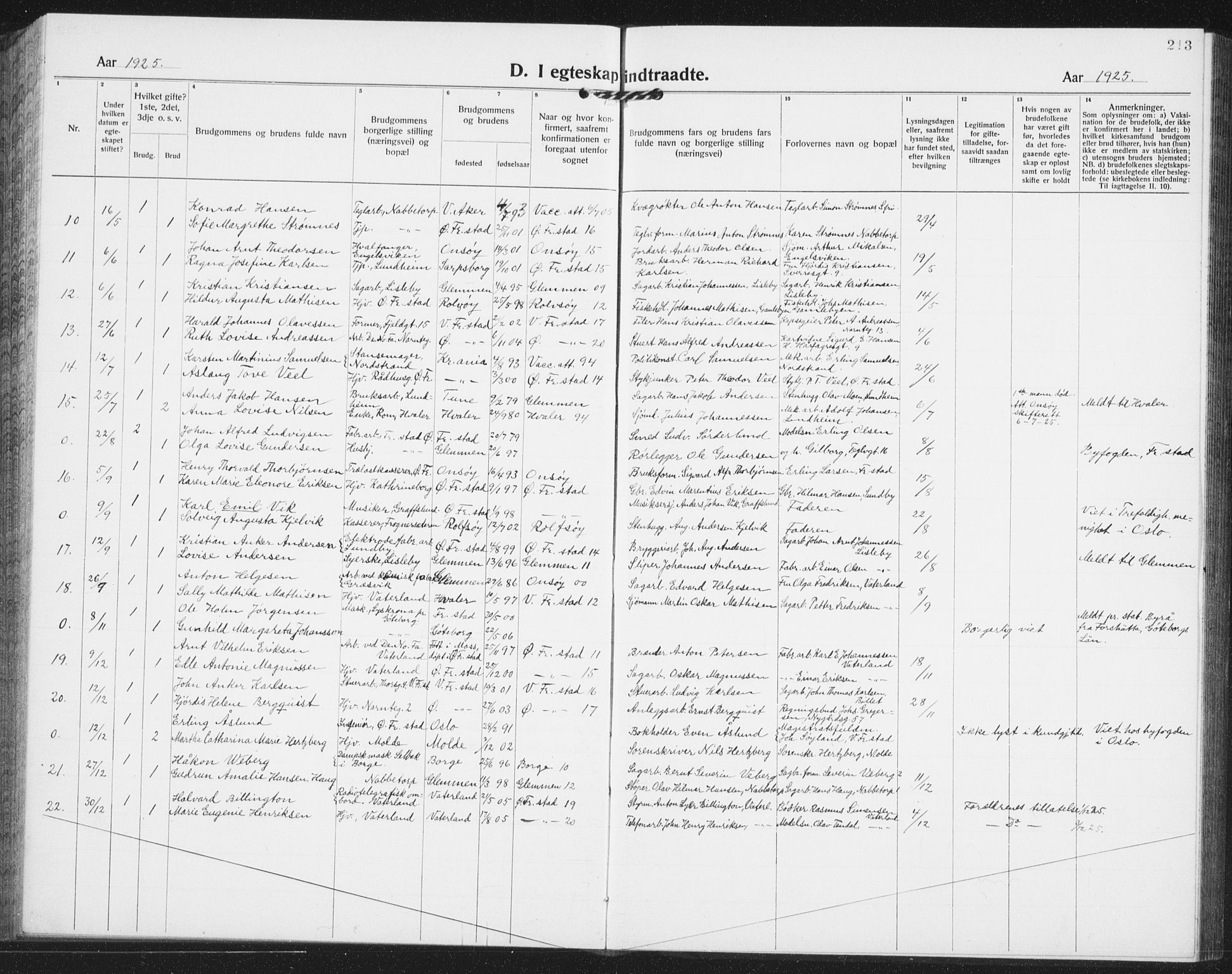 Østre Fredrikstad prestekontor Kirkebøker, AV/SAO-A-10907/G/Ga/L0003: Parish register (copy) no. 3, 1920-1940, p. 213