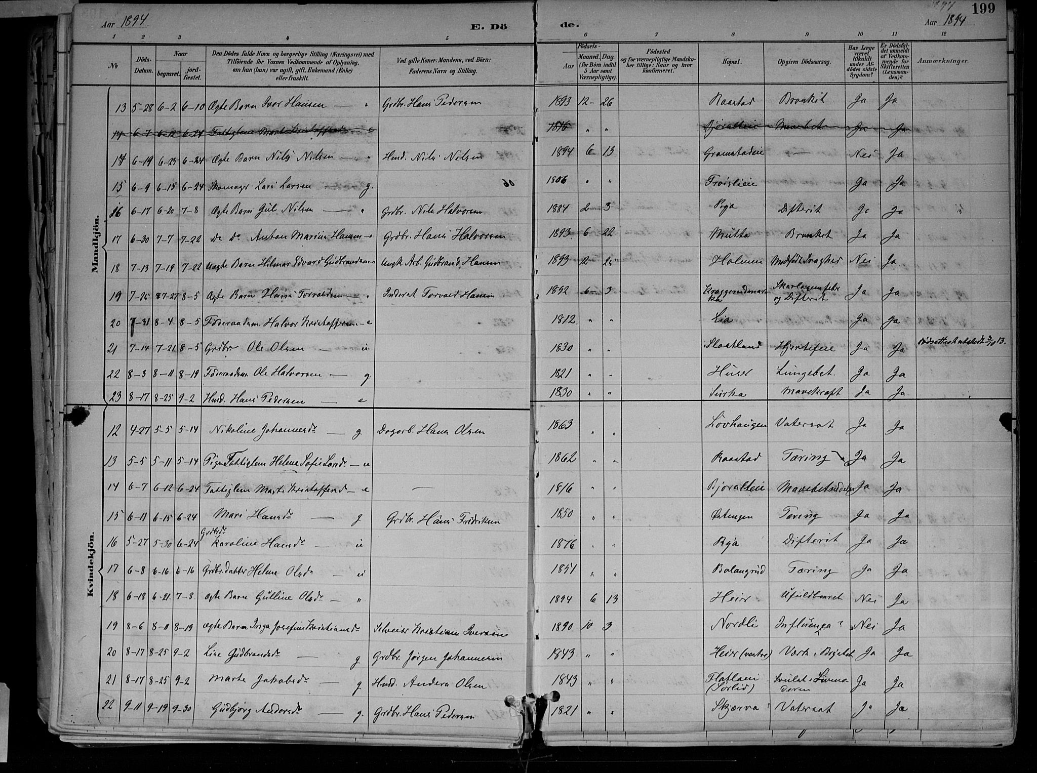 Jevnaker prestekontor, SAH/PREST-116/H/Ha/Haa/L0010: Parish register (official) no. 10, 1891-1906, p. 199