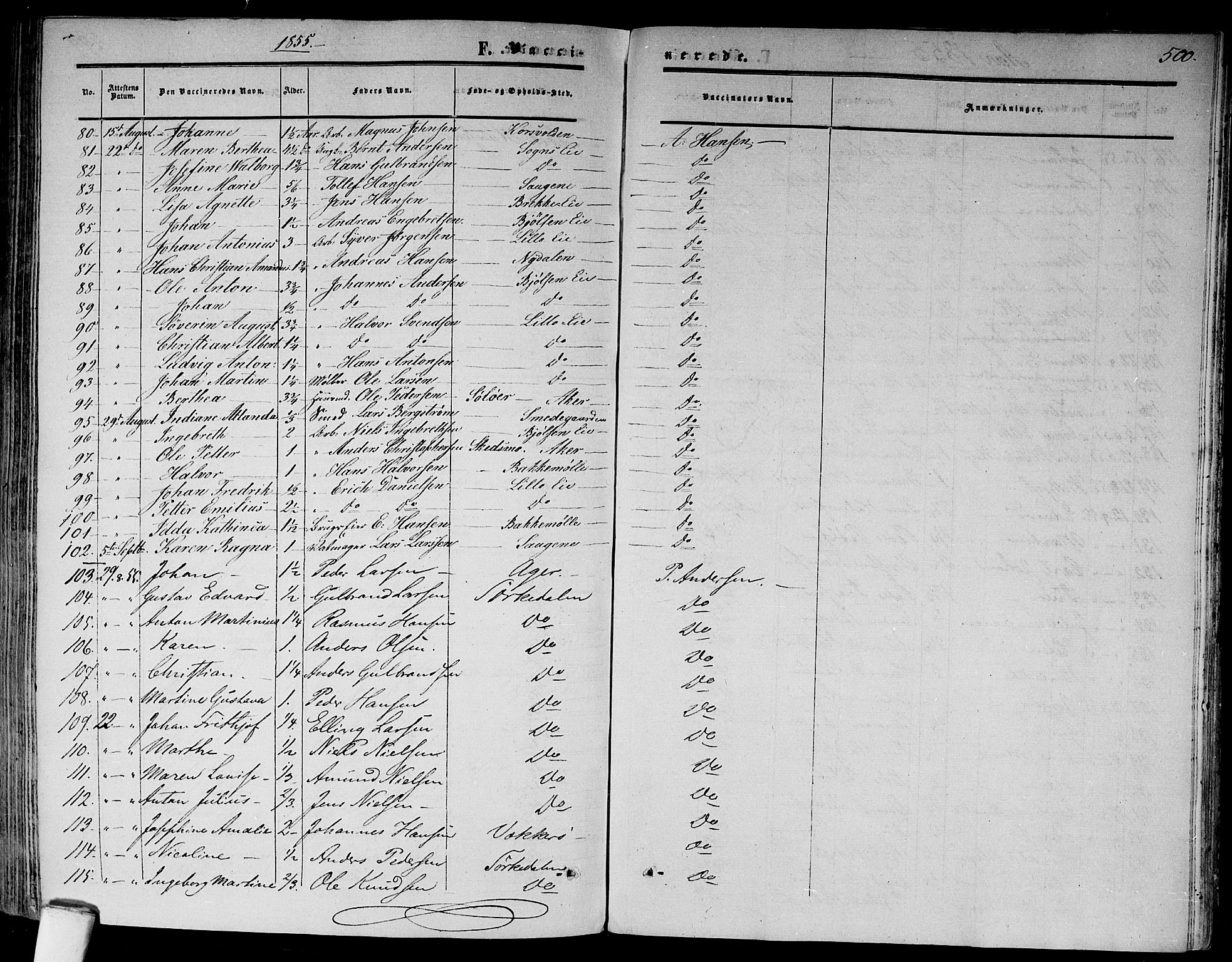 Gamlebyen prestekontor Kirkebøker, AV/SAO-A-10884/F/Fa/L0004: Parish register (official) no. 4, 1850-1857, p. 500