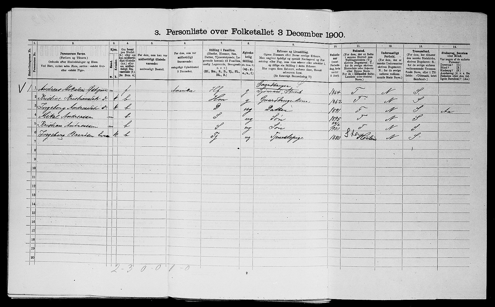 SAST, 1900 census for Haaland, 1900, p. 991