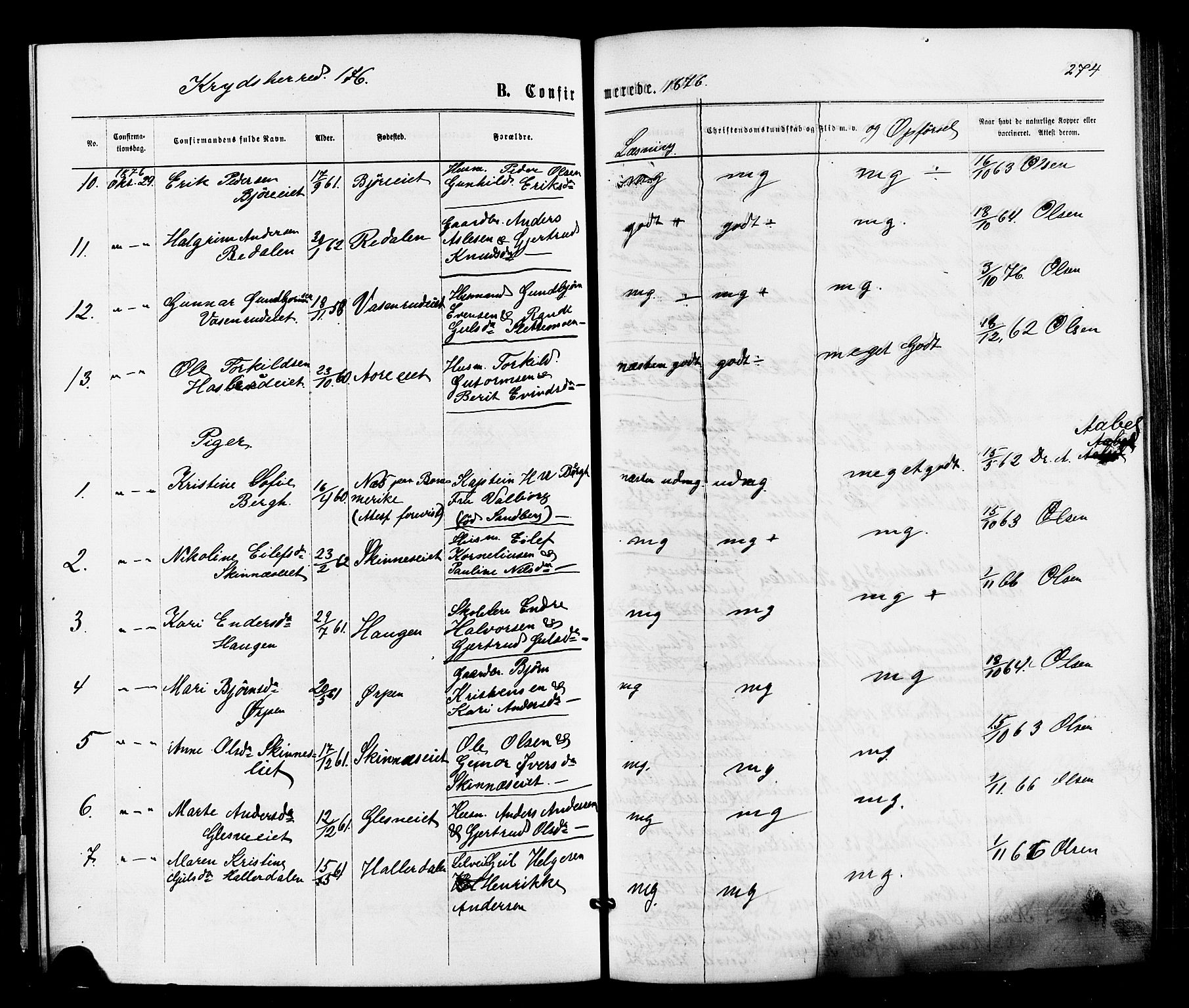 Sigdal kirkebøker, AV/SAKO-A-245/F/Fa/L0010: Parish register (official) no. I 10 /2, 1872-1878, p. 274