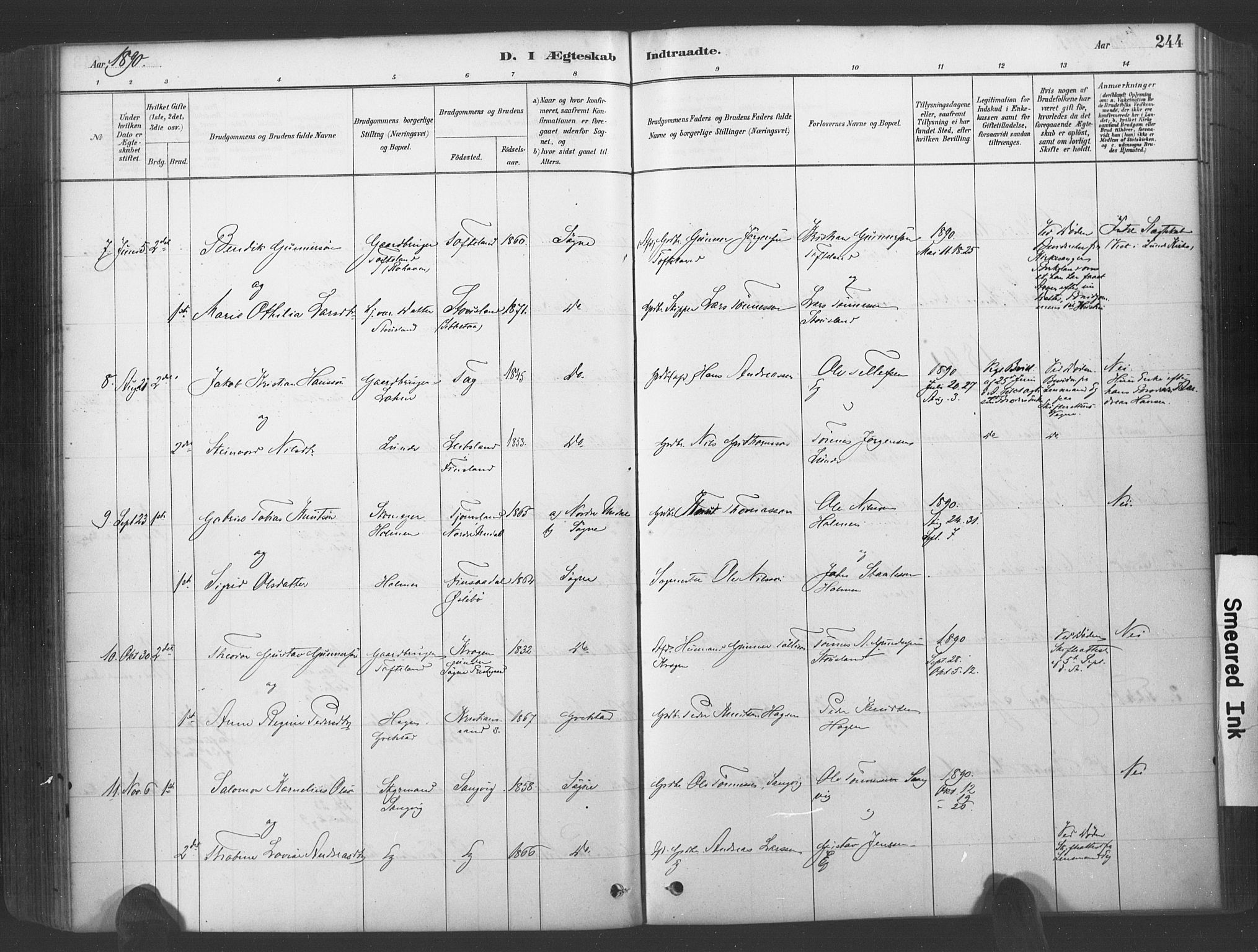 Søgne sokneprestkontor, SAK/1111-0037/F/Fa/Fab/L0012: Parish register (official) no. A 12, 1880-1891, p. 244