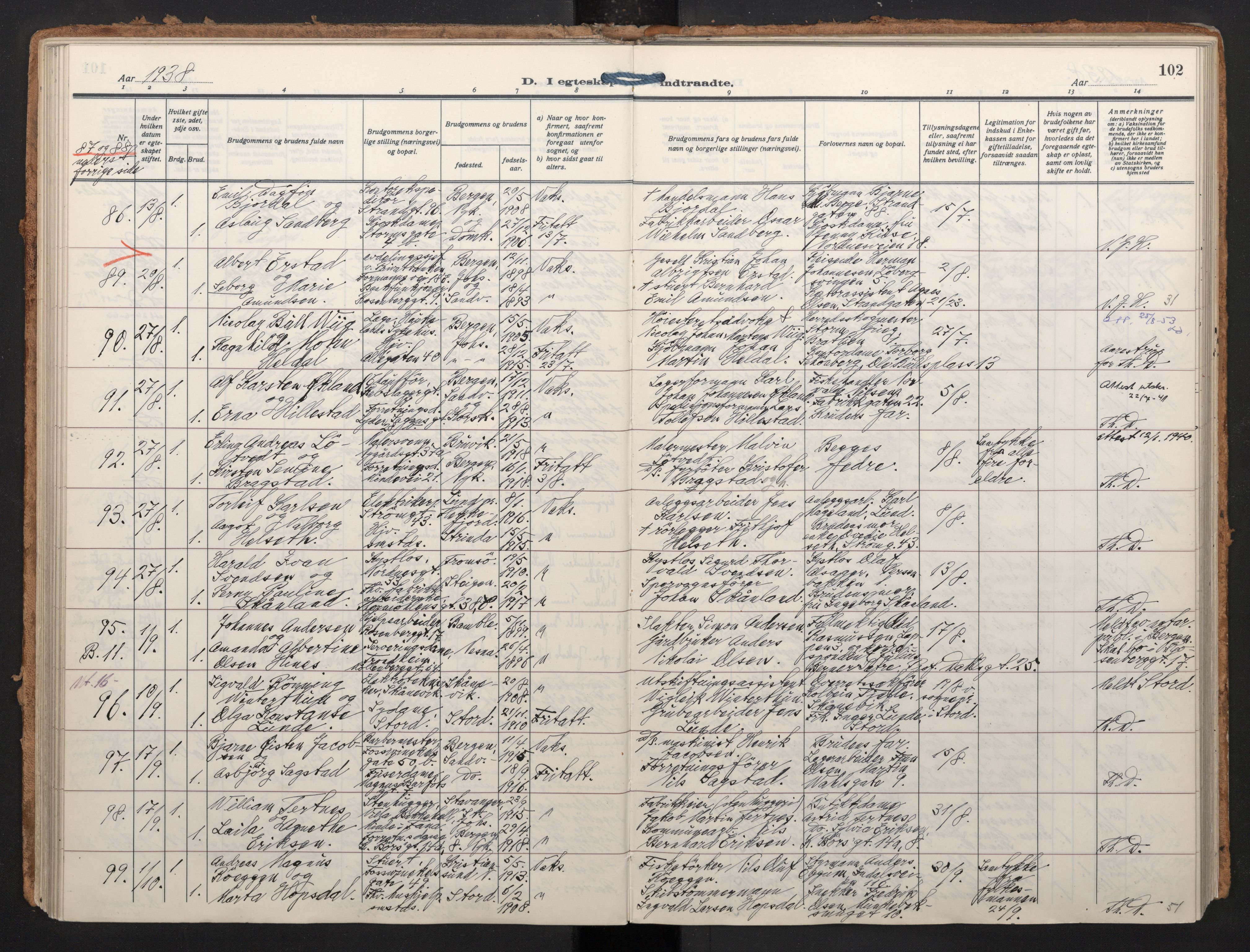 Johanneskirken sokneprestembete, AV/SAB-A-76001/H/Haa/L0014: Parish register (official) no. D 3, 1929-1949, p. 101b-102a