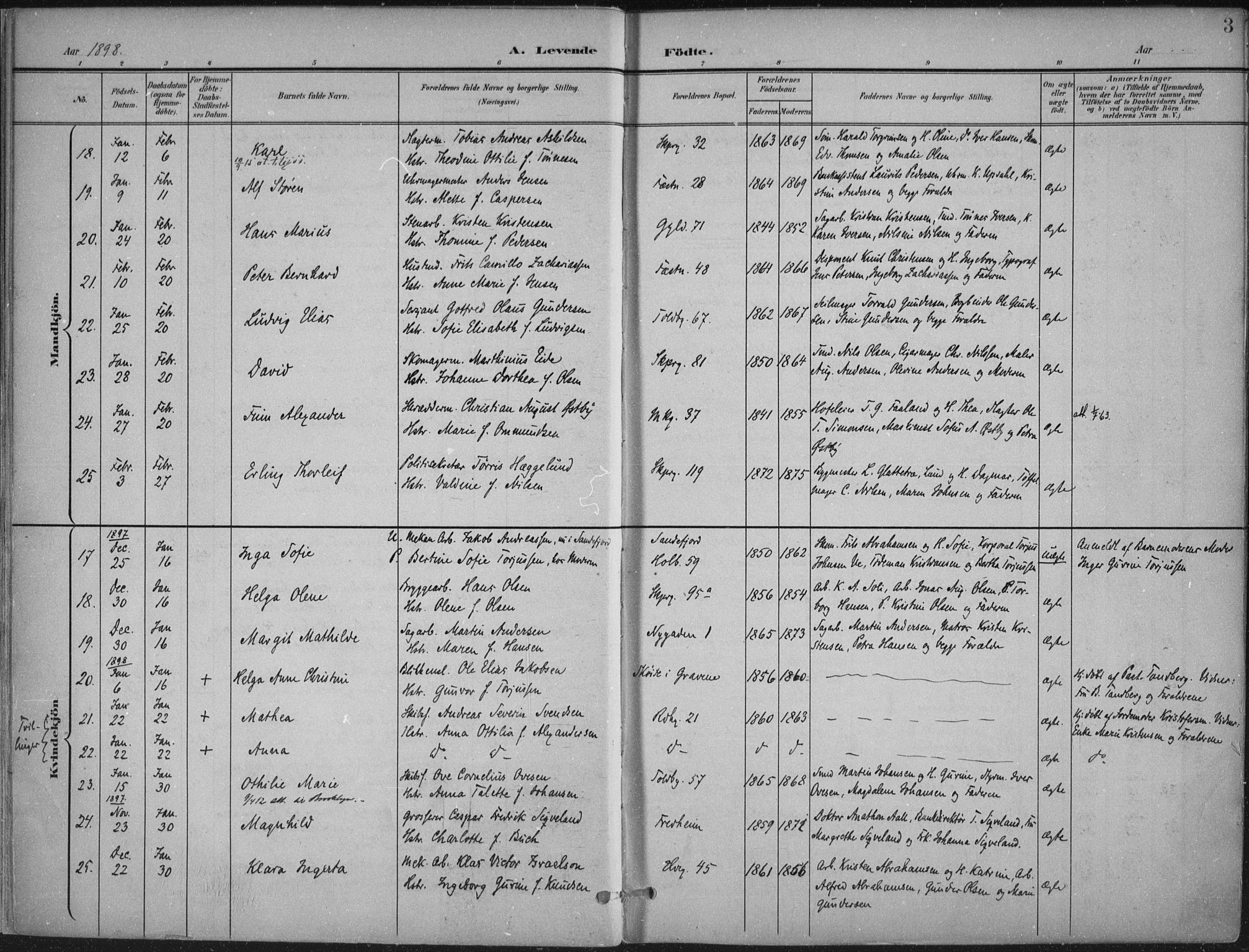 Kristiansand domprosti, AV/SAK-1112-0006/F/Fa/L0021: Parish register (official) no. A 20, 1898-1908, p. 3