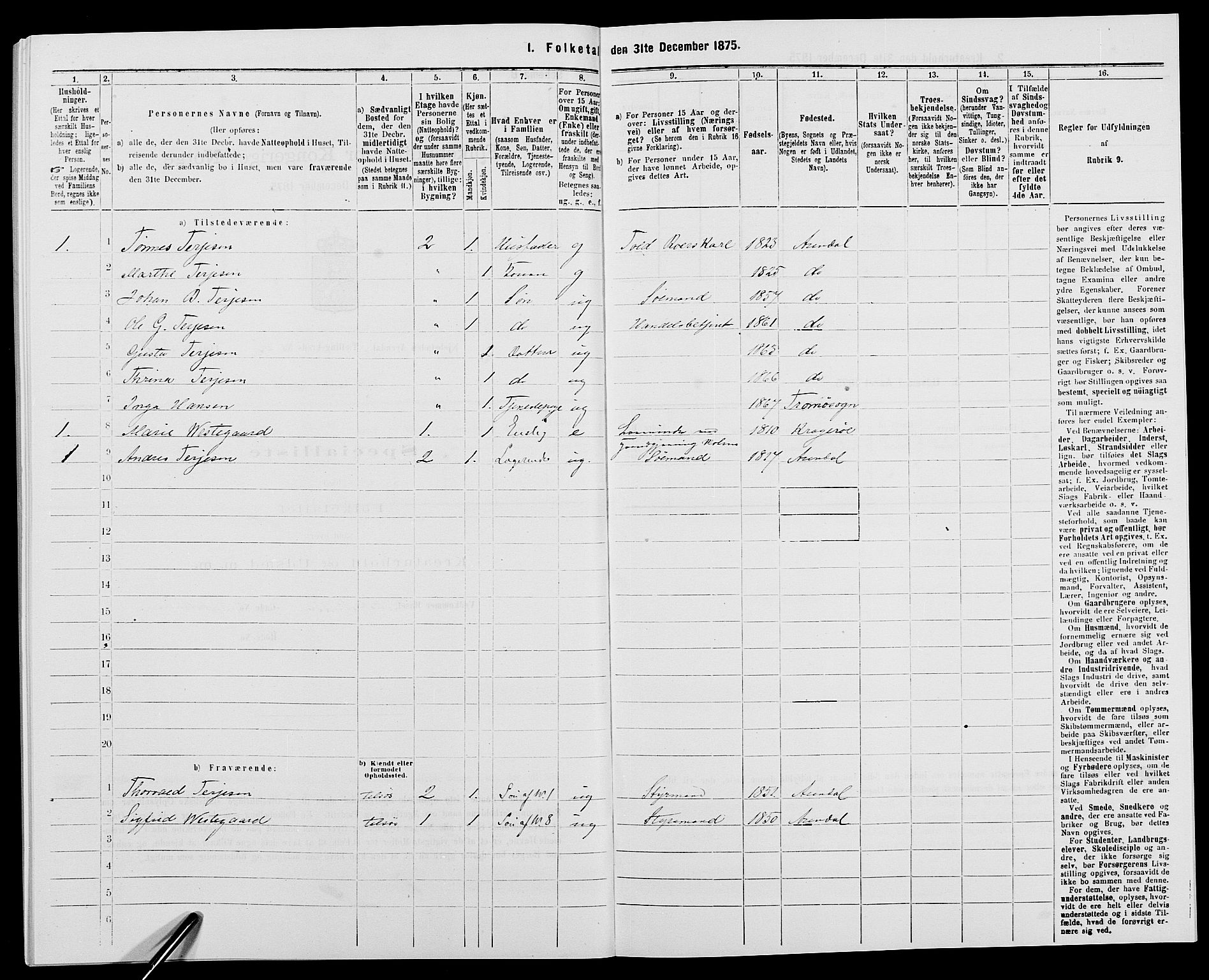 SAK, 1875 census for 0903P Arendal, 1875, p. 814